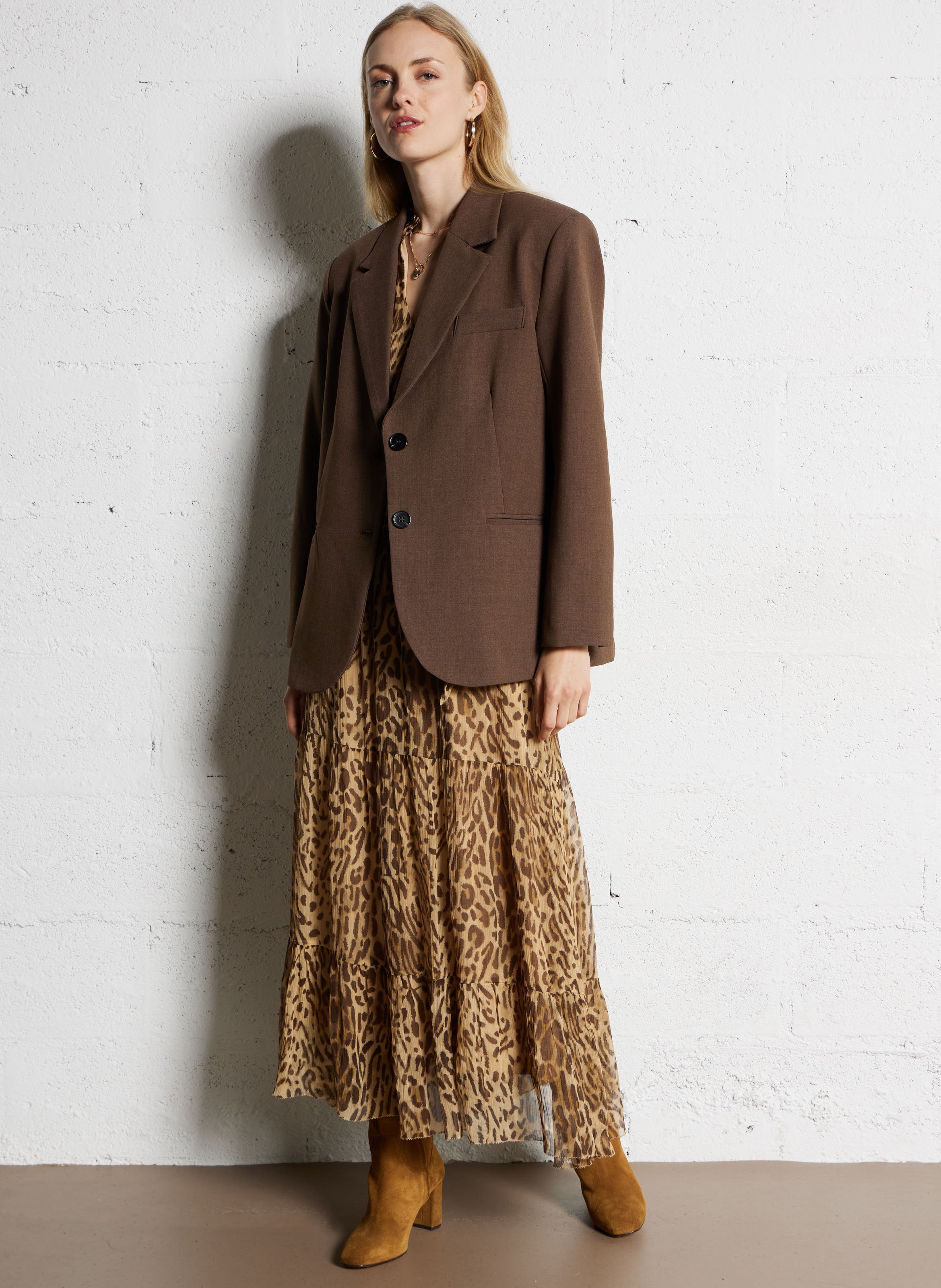 Veste droite col tailleur SUNCOO Marron