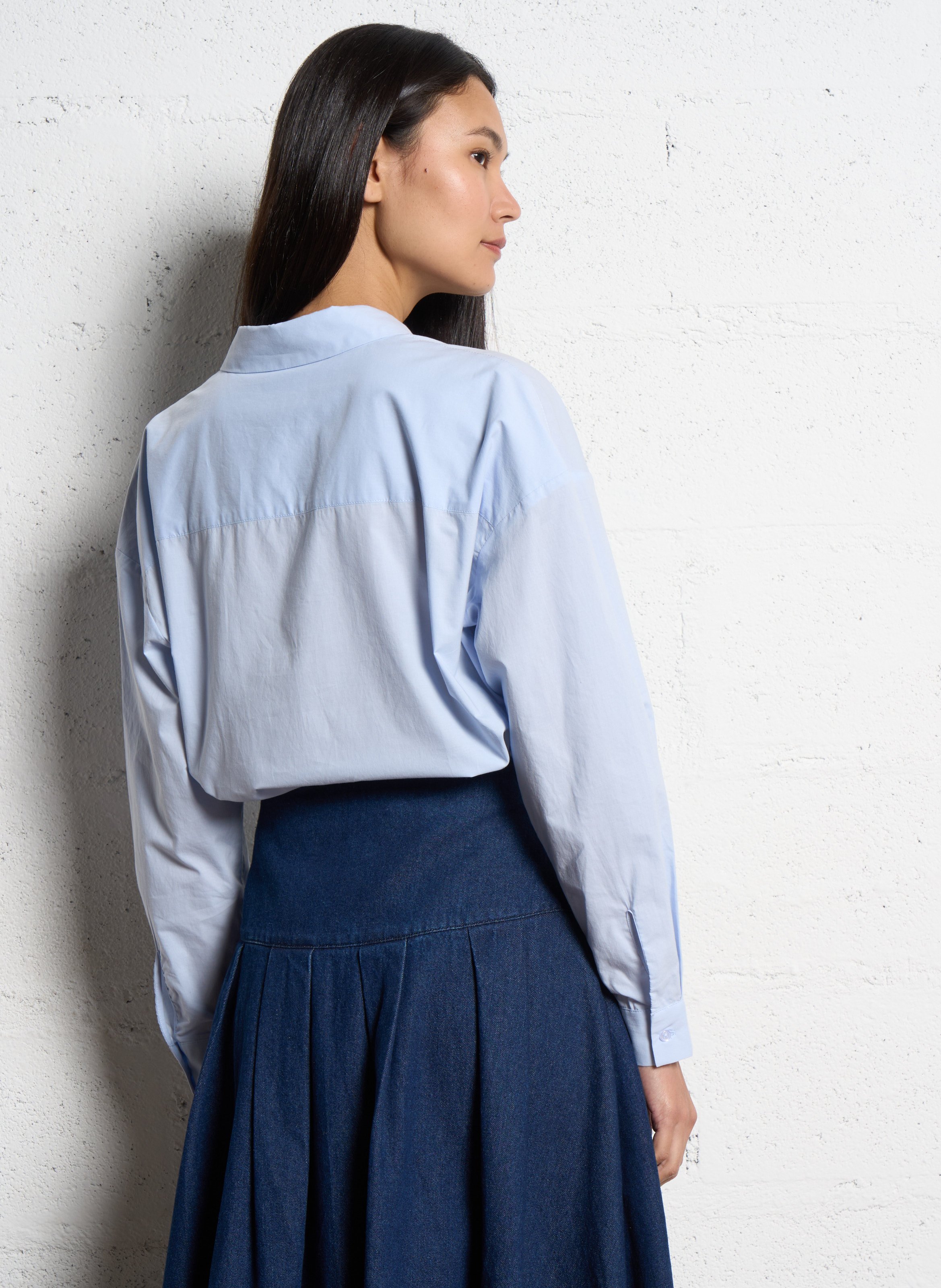 Weite einfarbige Baumwollbluse JC SOPHIE Blau