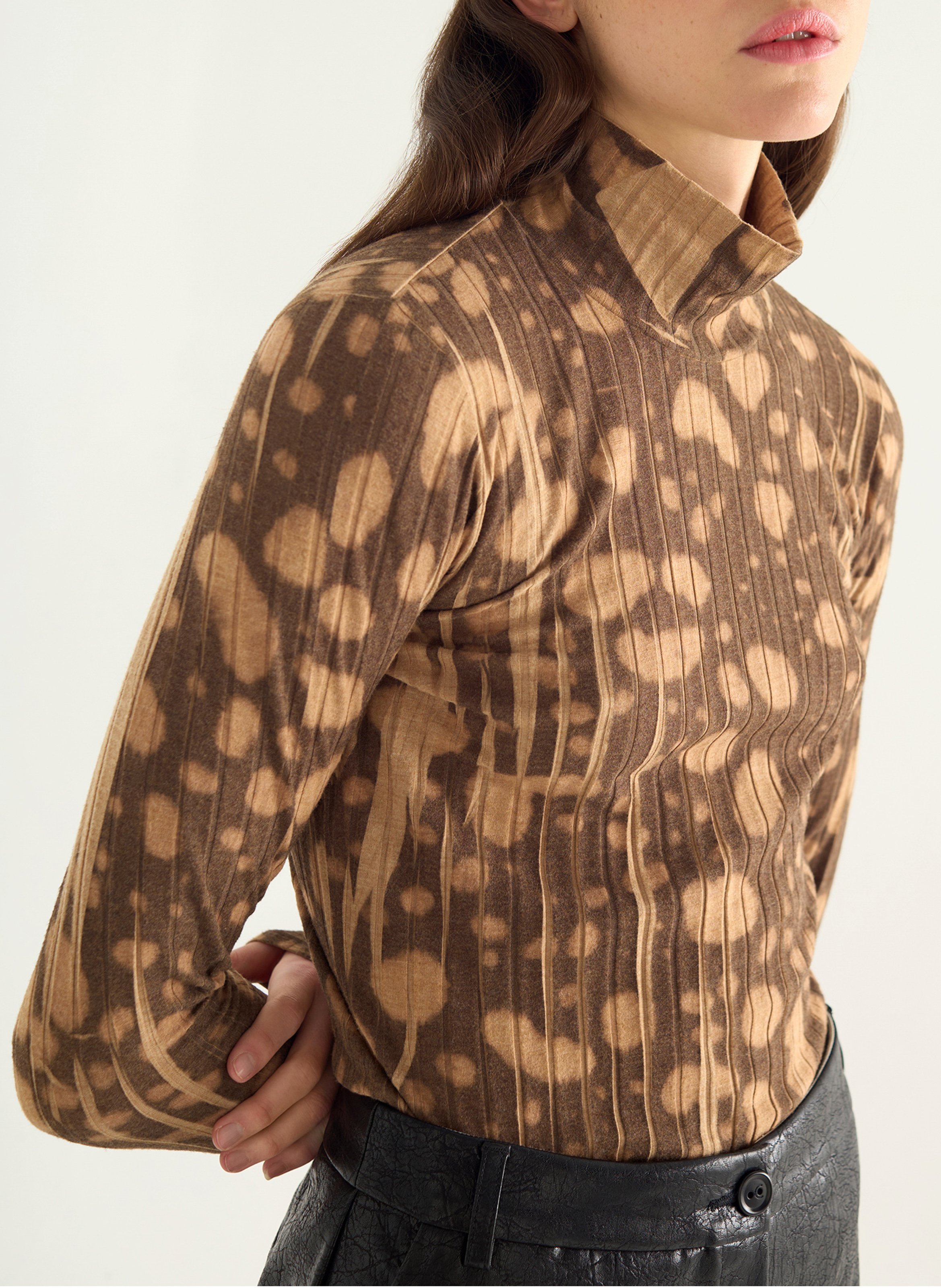 Tee-shirt droit col montant  COTELAC Marron