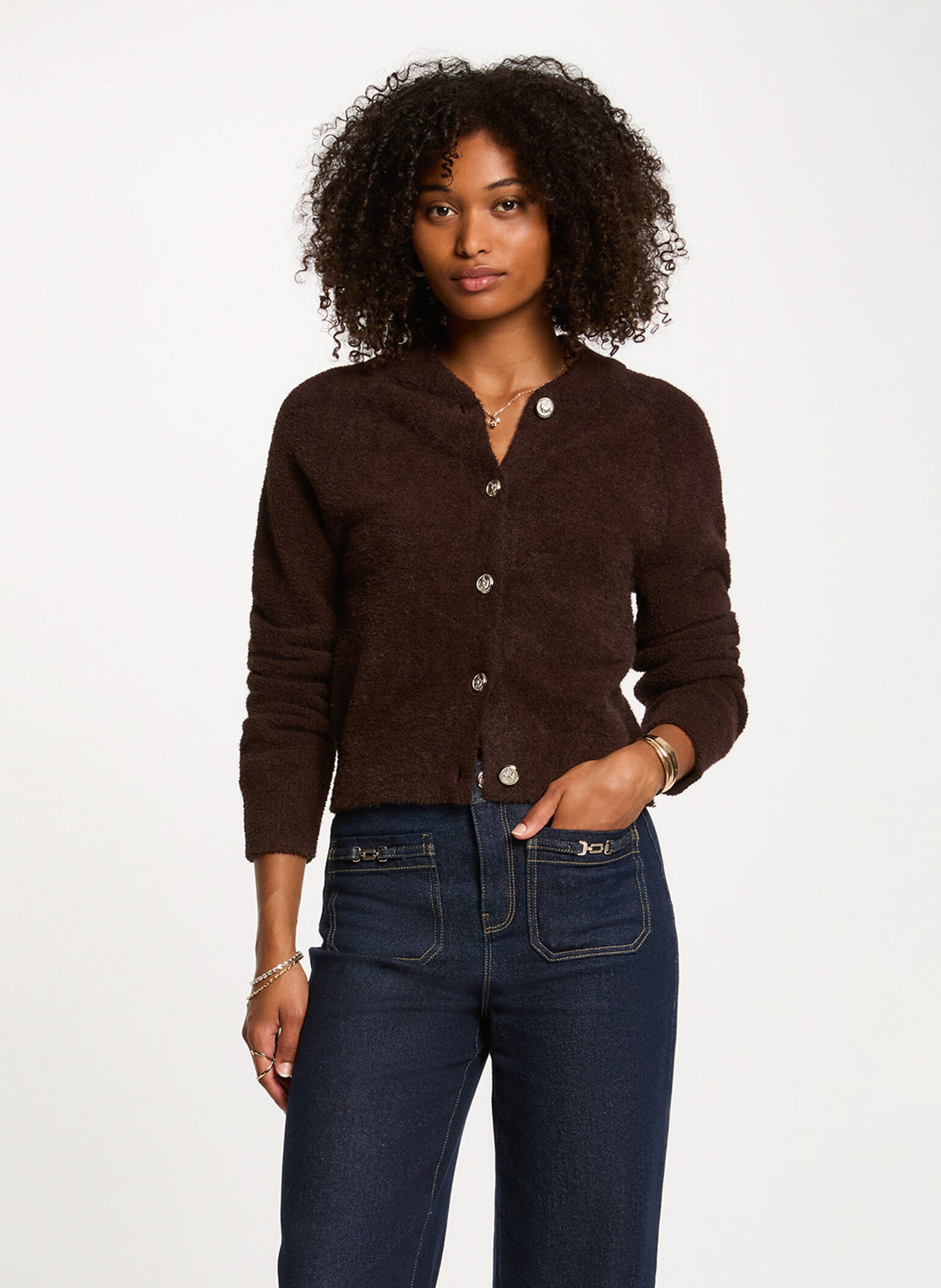 Round-neck cardigan MORGAN Brown