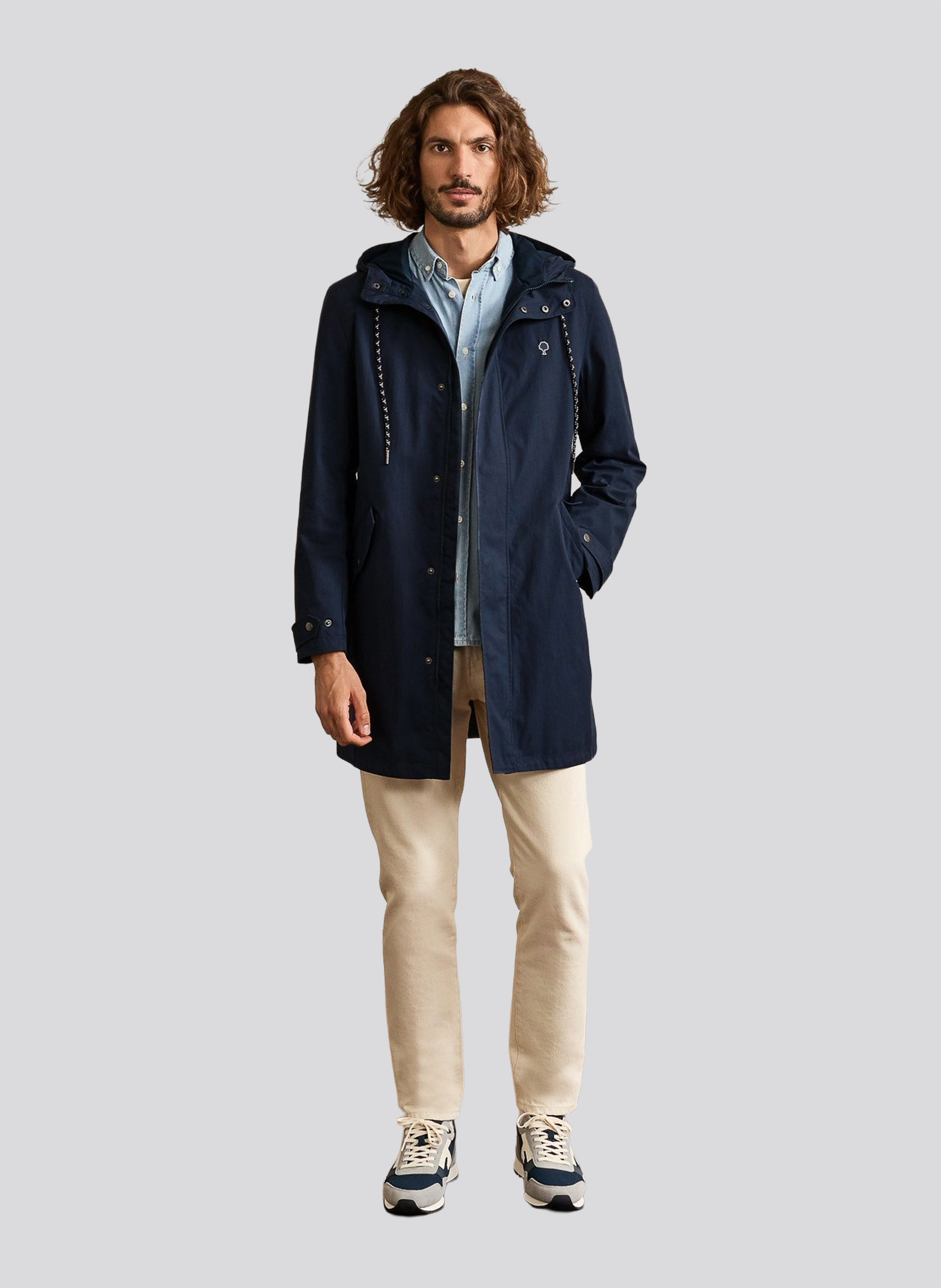 Gerader Regenmantel mit Stehkragen aus Baumwollmischung FAGUO Blau