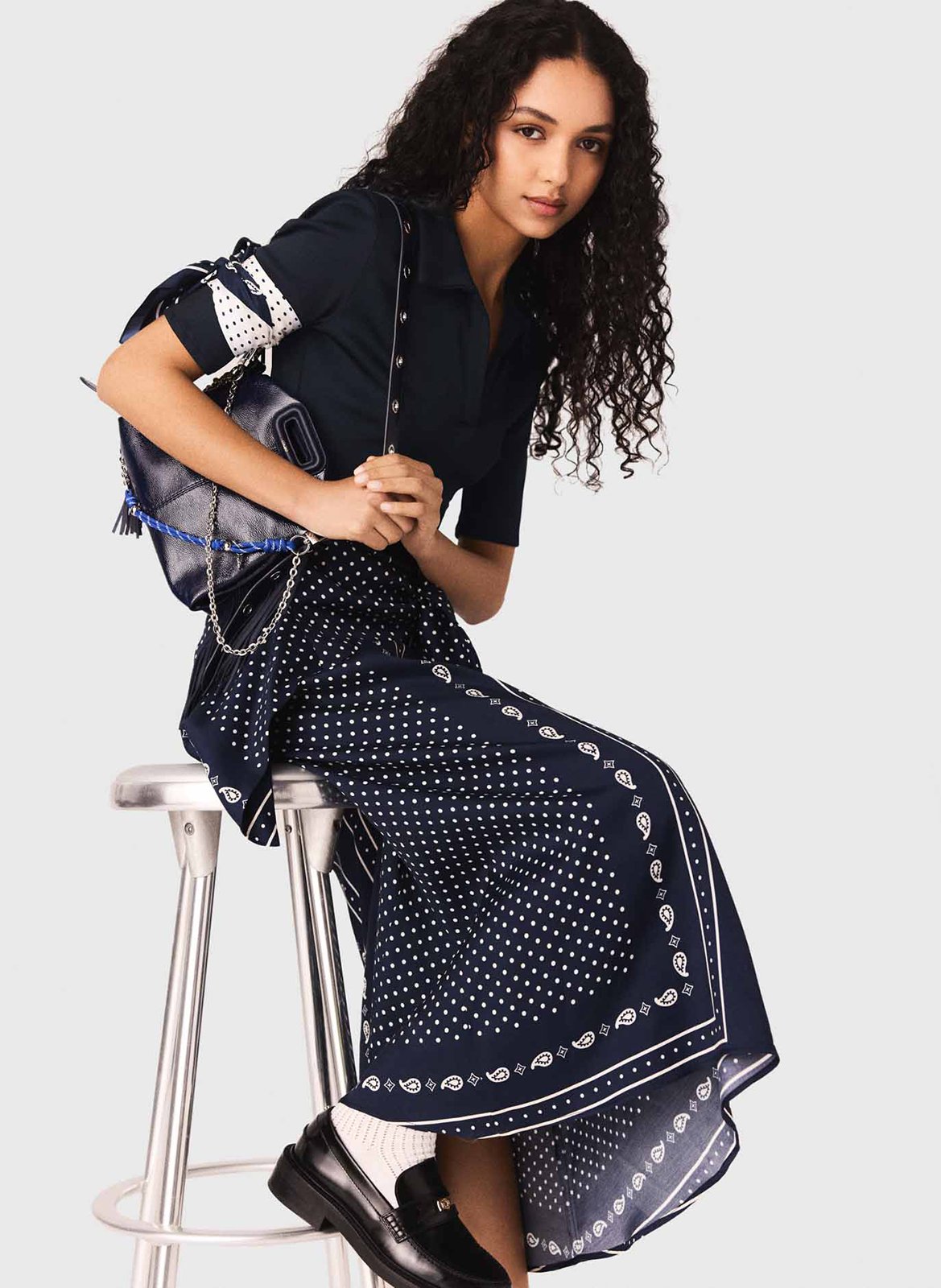 Robe longue col classique  MAJE Bleu