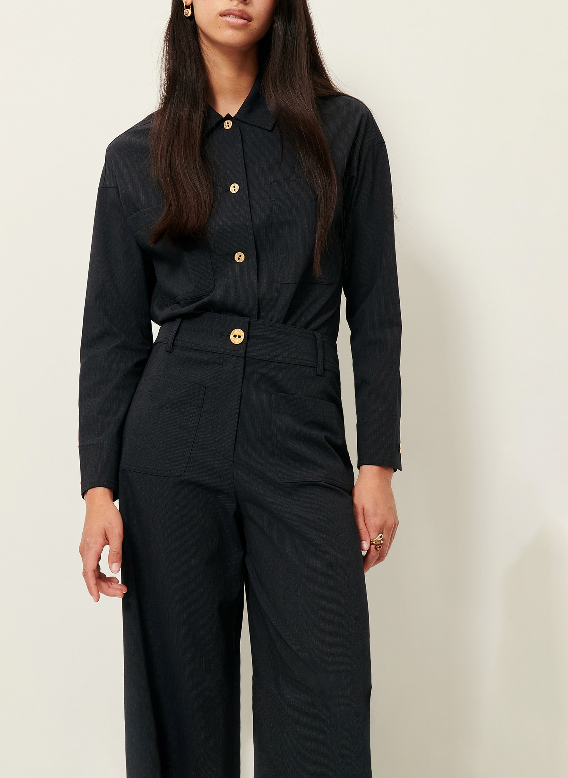 Oversized cotton and linen-blend overshirt with classic collar SESSUN Grey