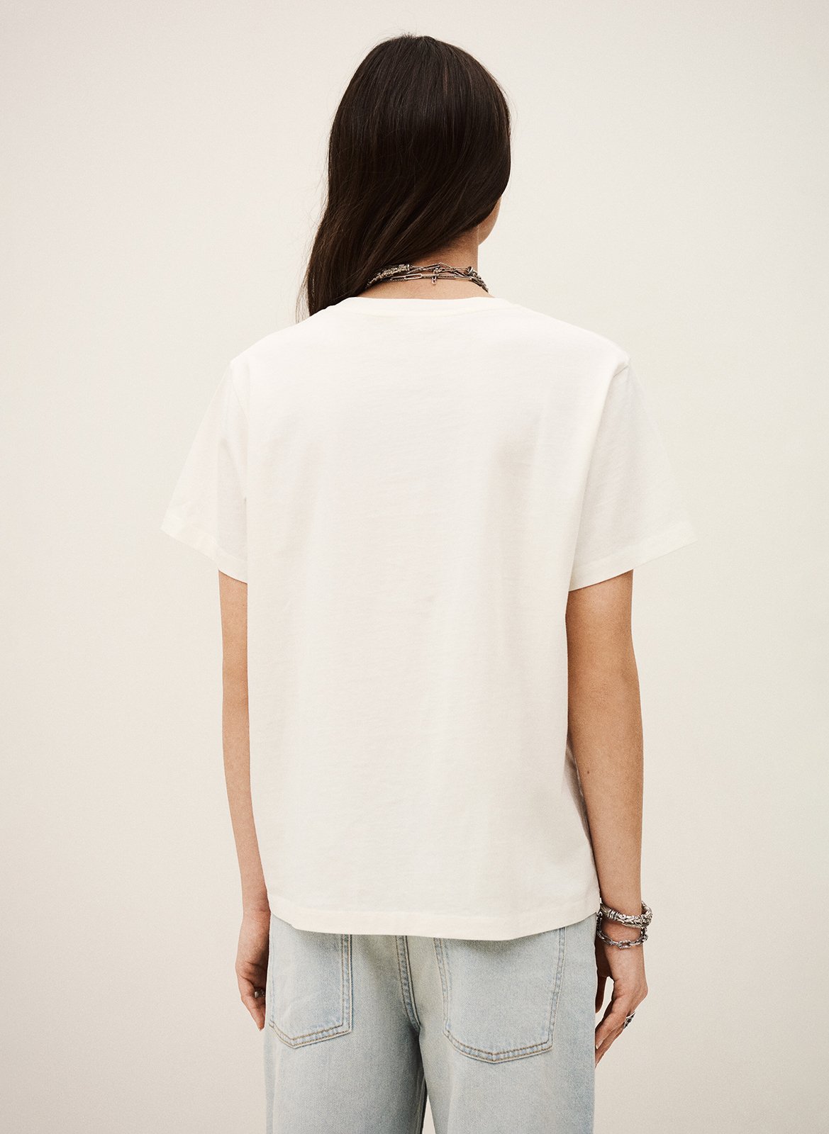 Tee-shirt droit col rond en coton sérigraphié BA&SH Beige