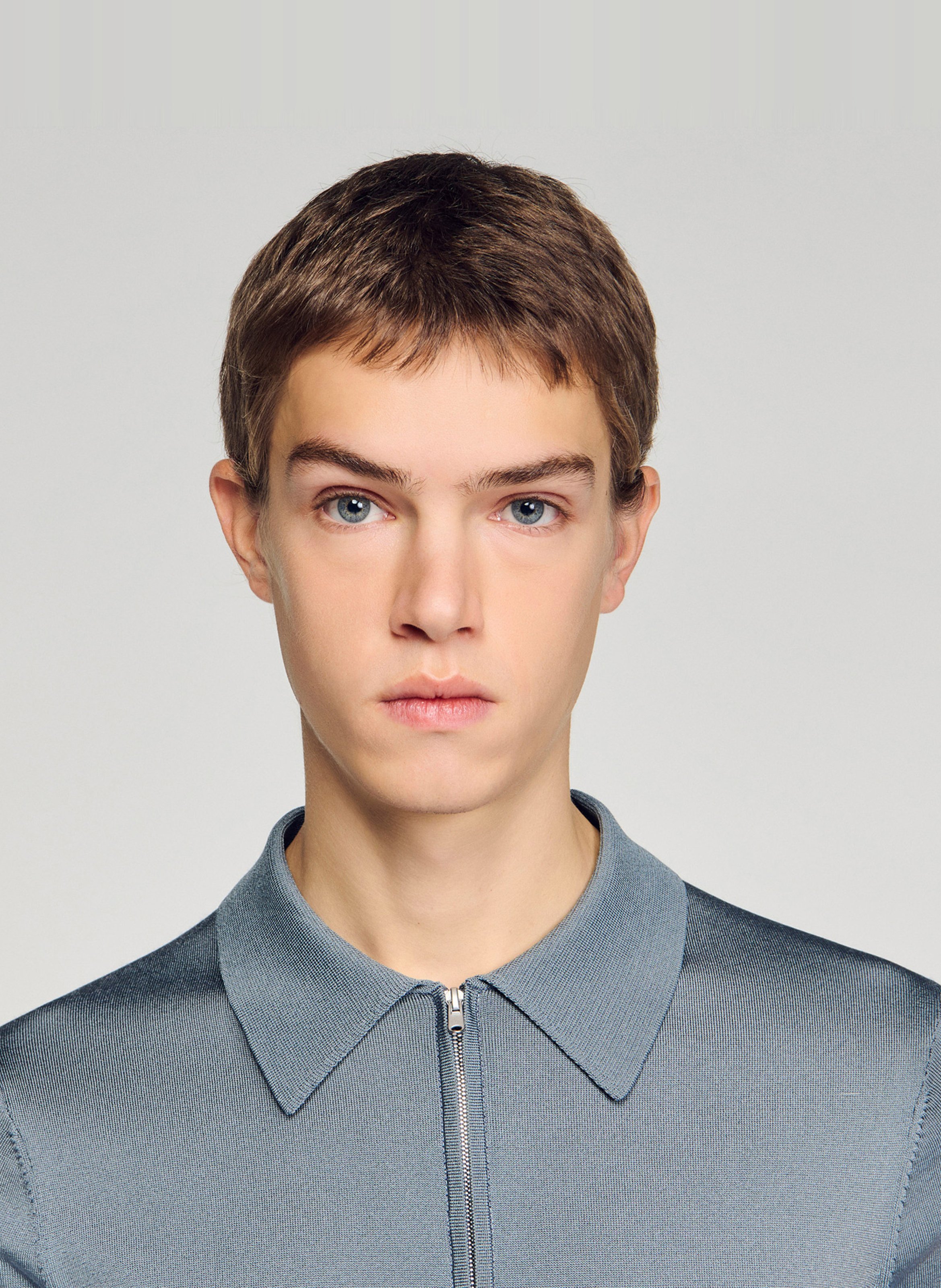 T-shirt manches courtes à col polo zippé Gris