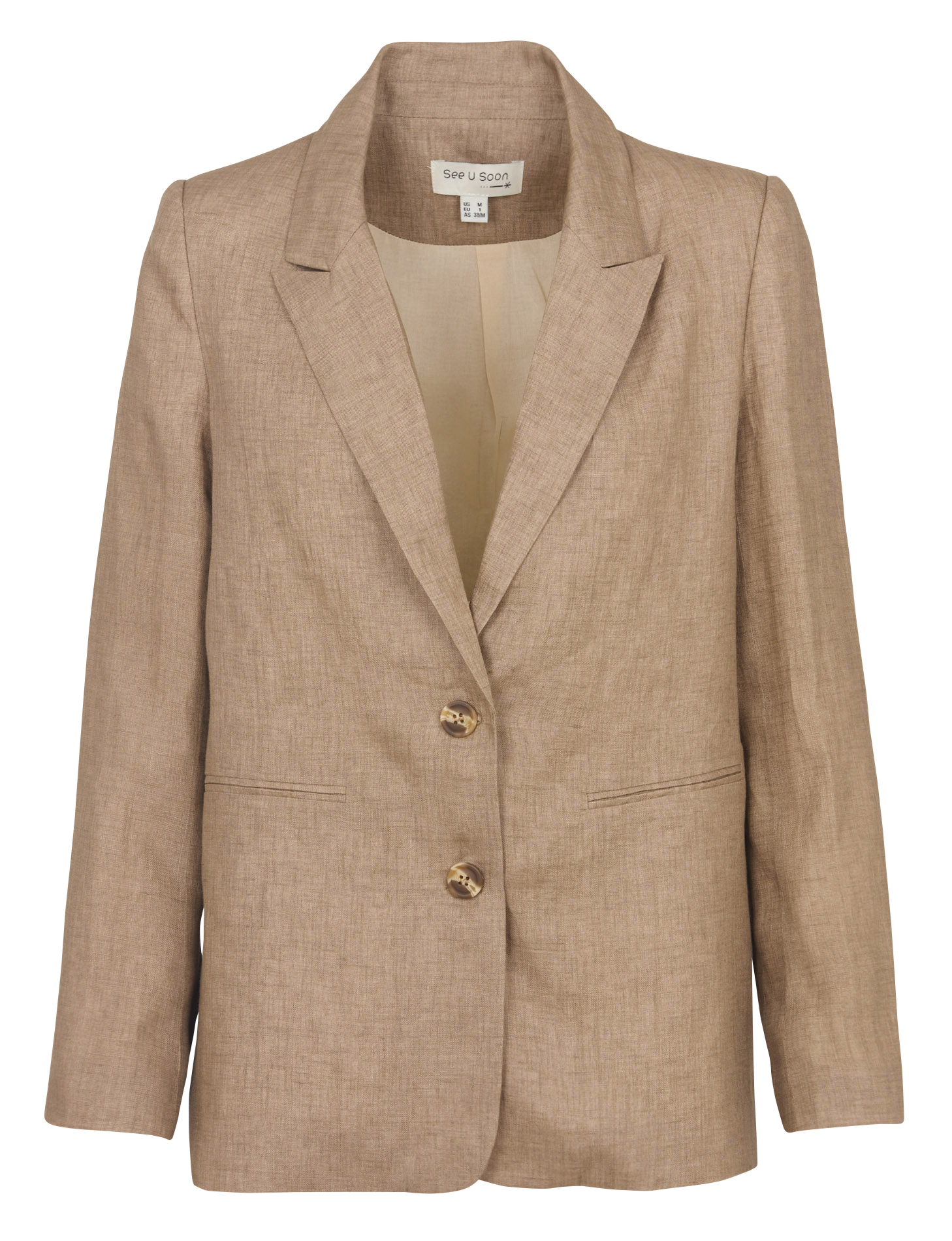 Linen straight cut jacket with tailored collar SEE U SOON Beige