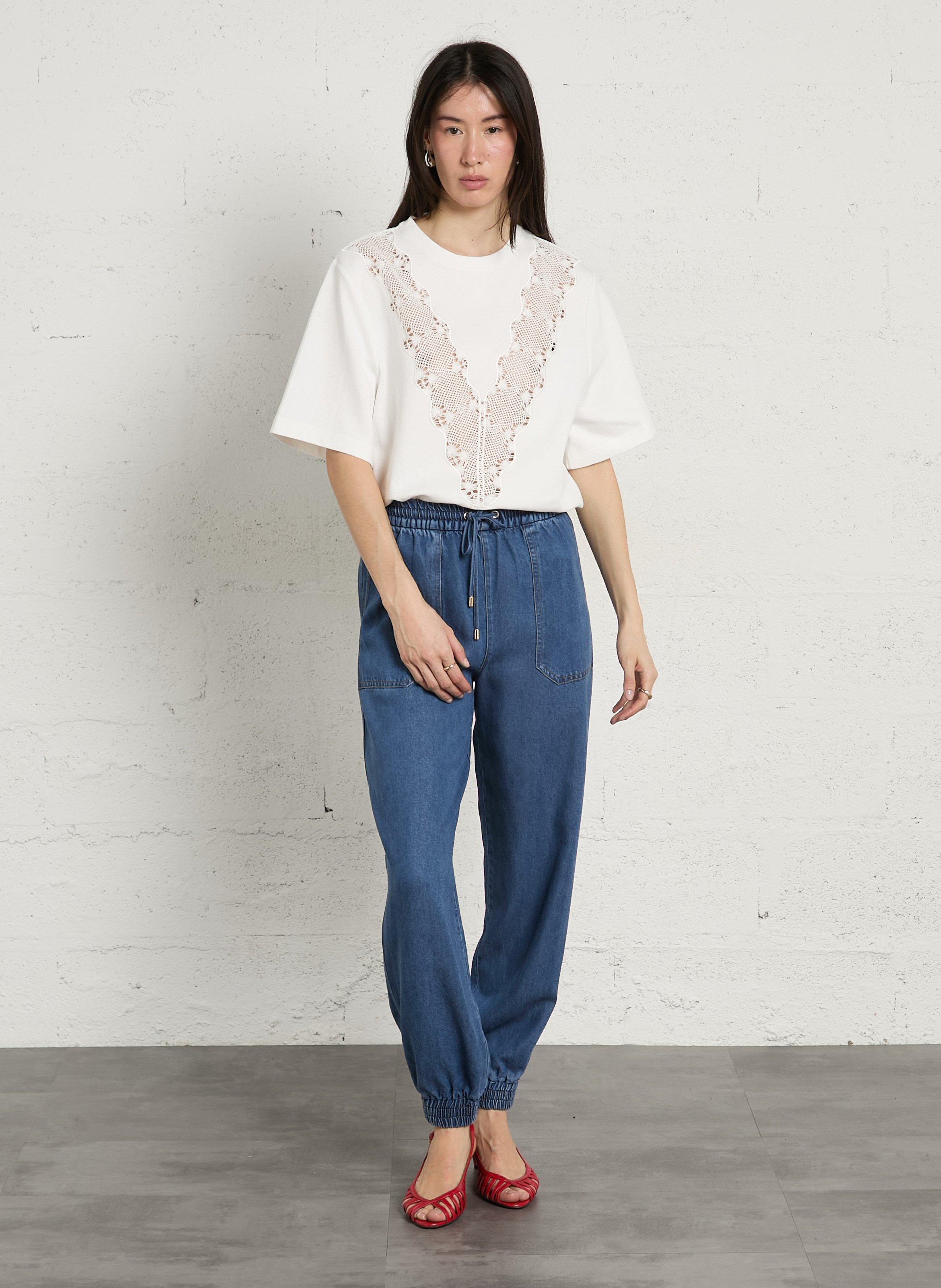 Oversize round-neck cotton-blend T-shirt BERENICE White