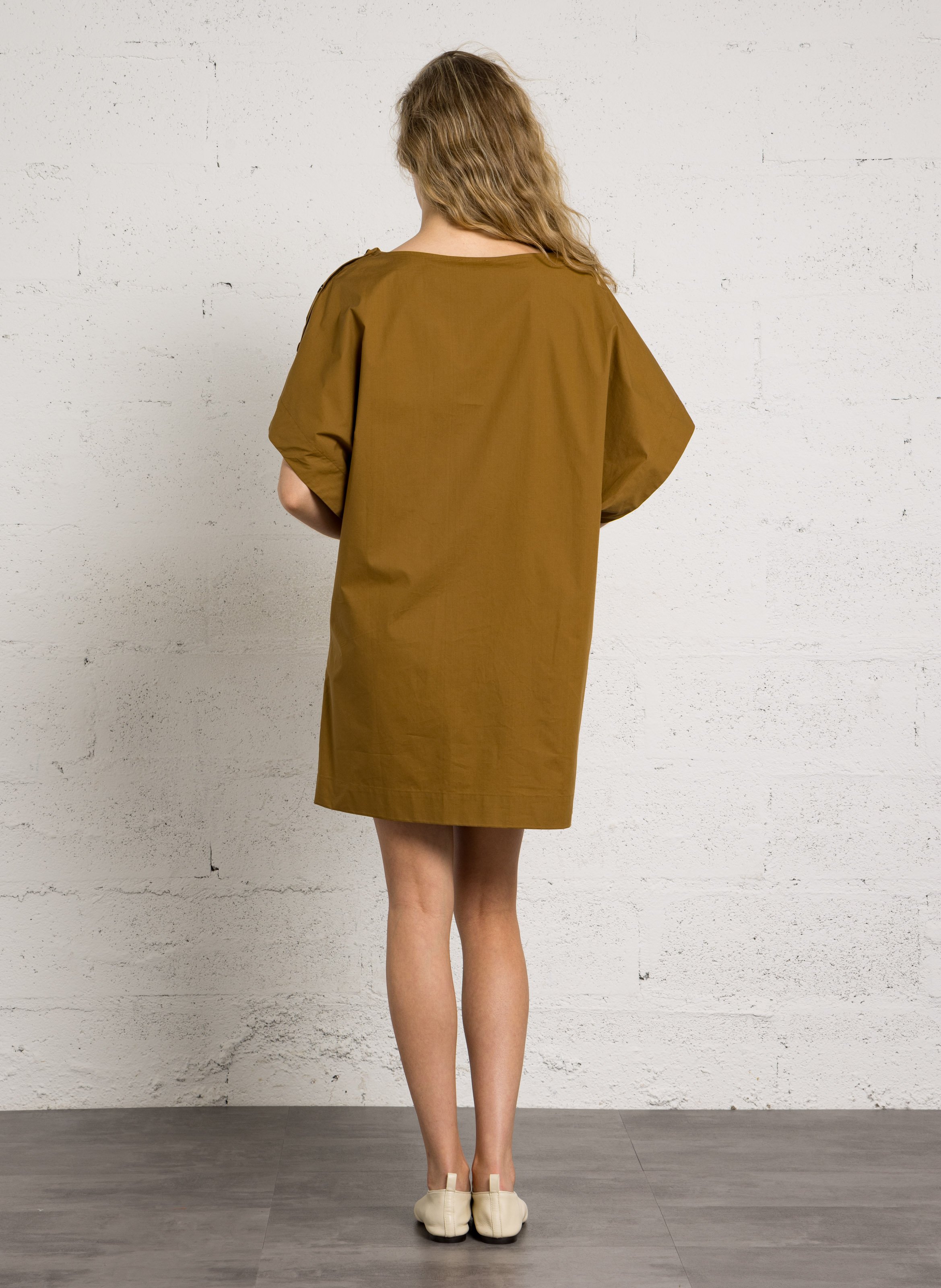 Robe courte col tombant en coton bio SOEUR Marron