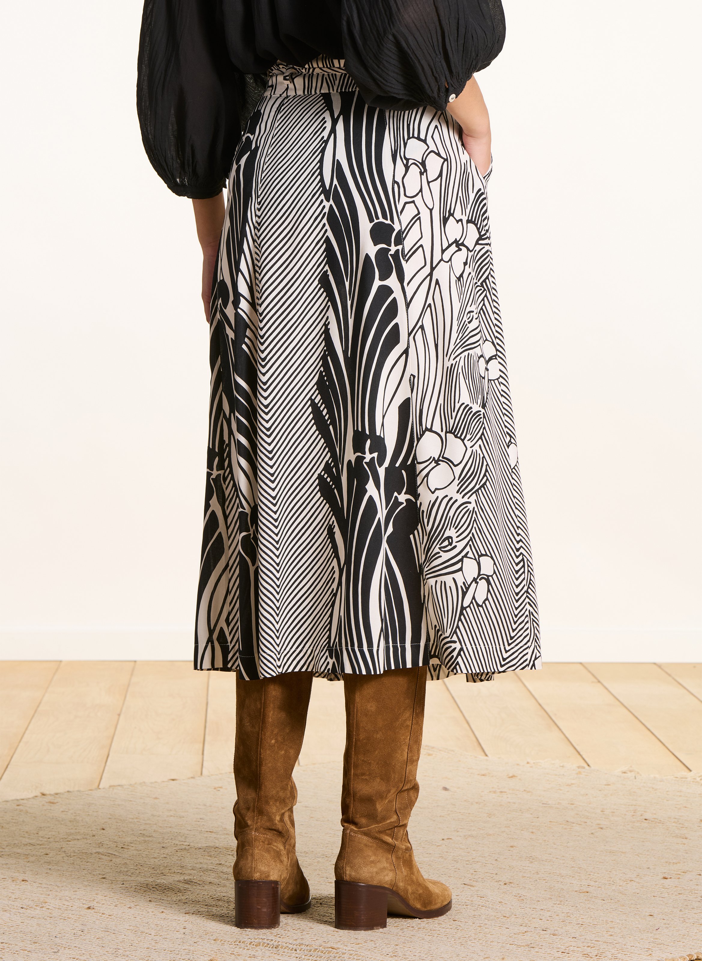 Jupe midi imprimée LA FEE MARABOUTEE Noir