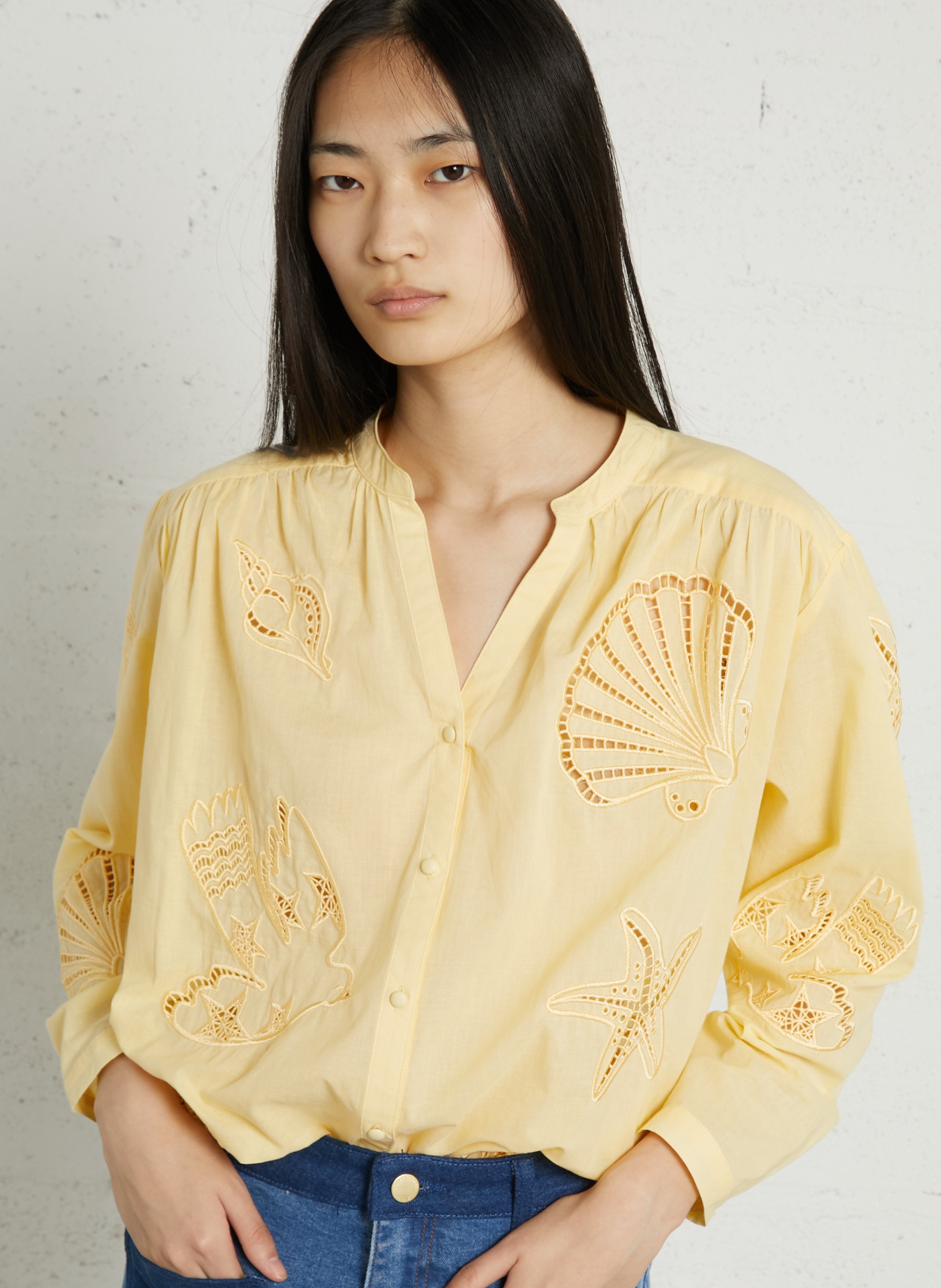 Blouse col V en coton LA PETITE ETOILE Jaune
