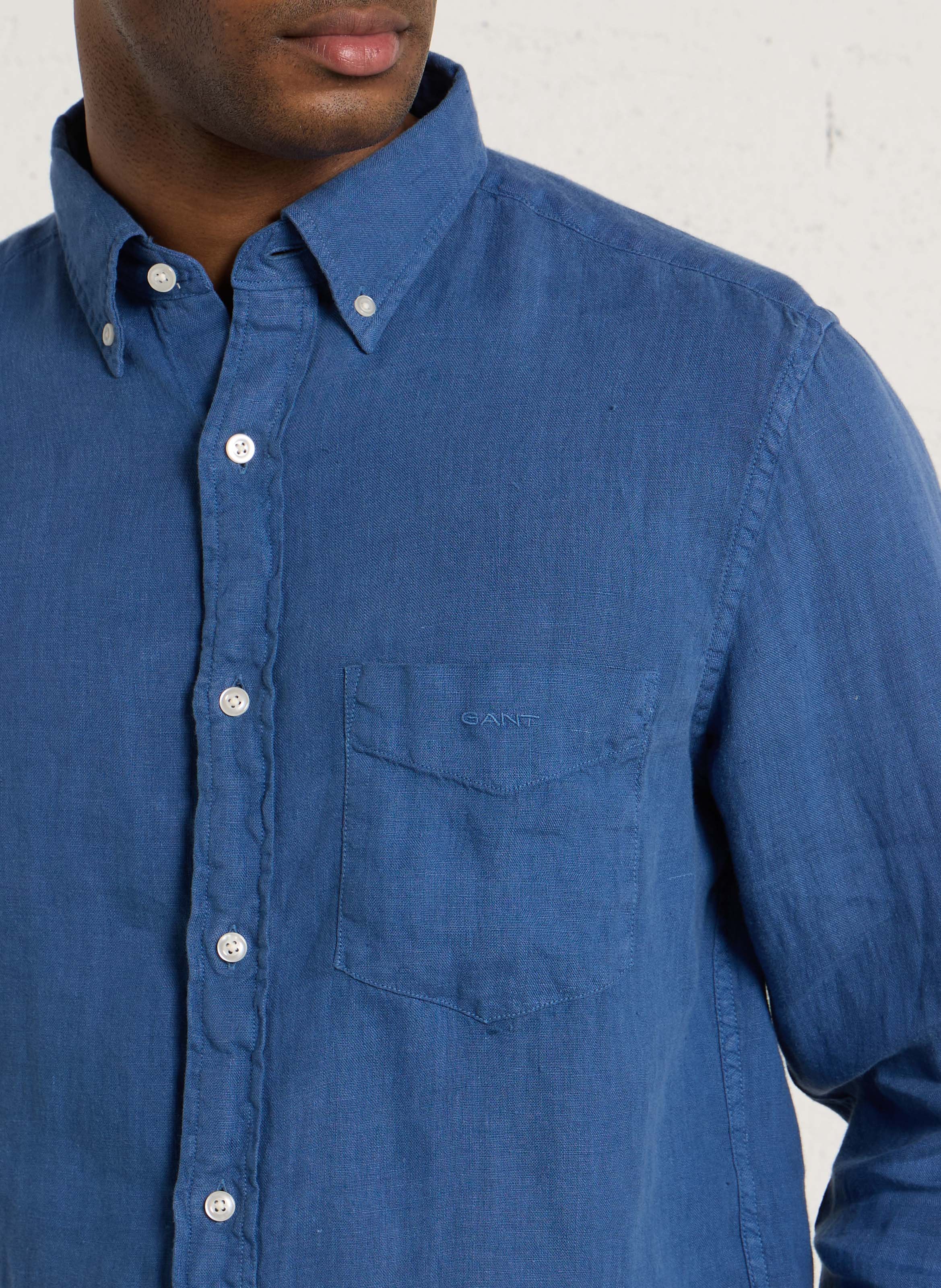 Chemise droite col classique en lin GANT Bleu
