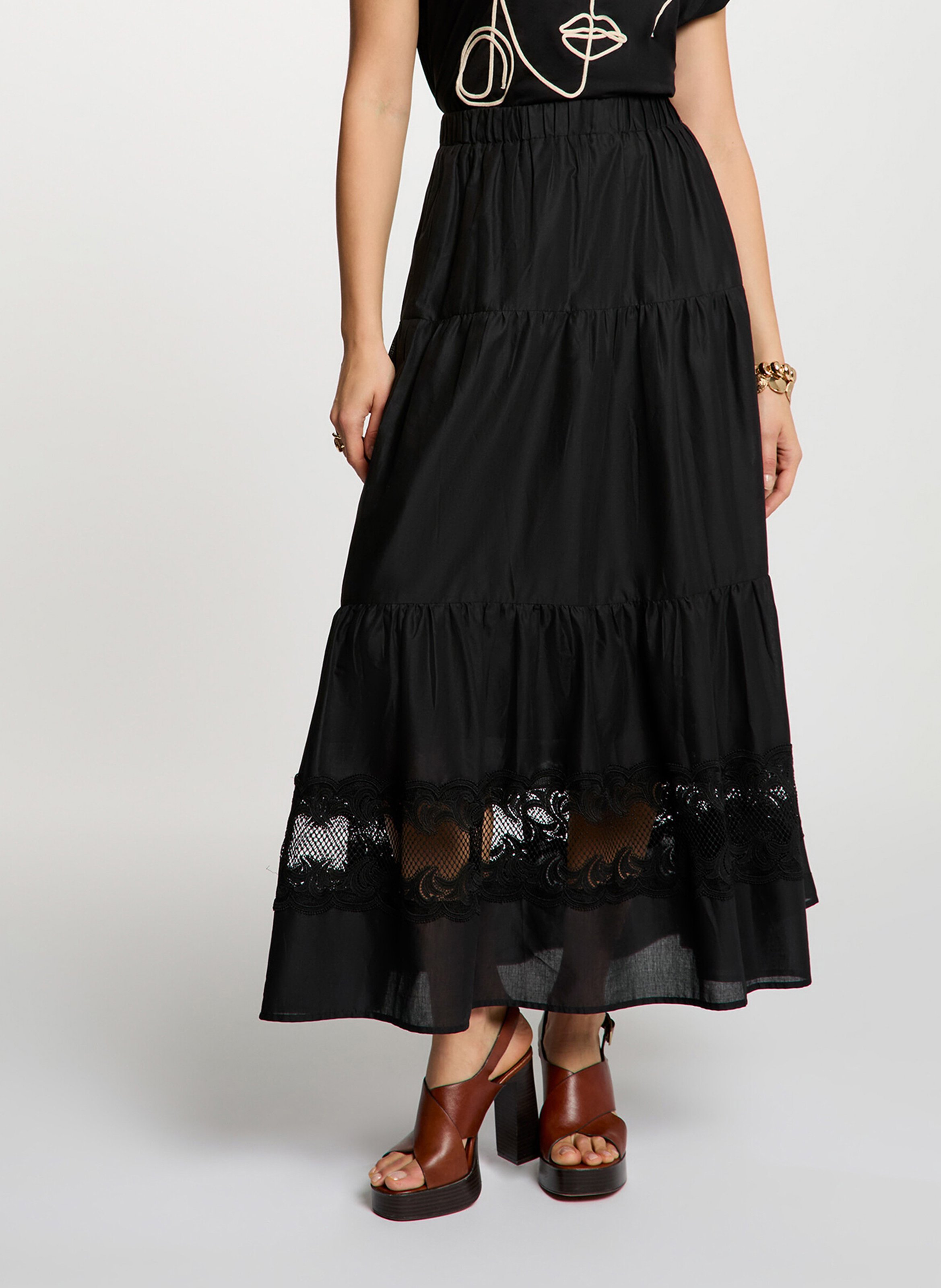 Weite Baumwollrock MORGAN Schwarz