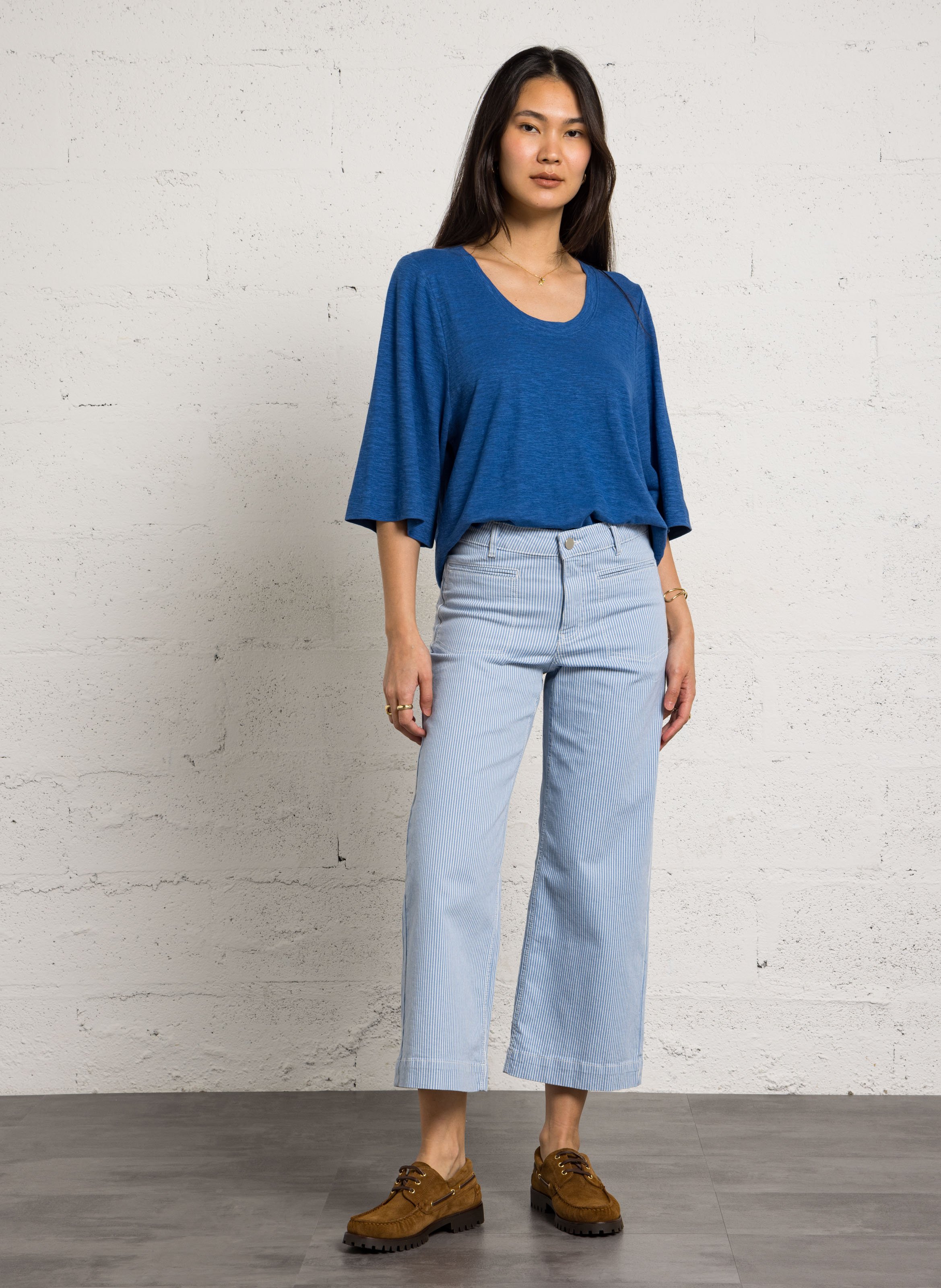 Gestreepte cropped jeans van gemengd katoen. MAISON 123 Blauw