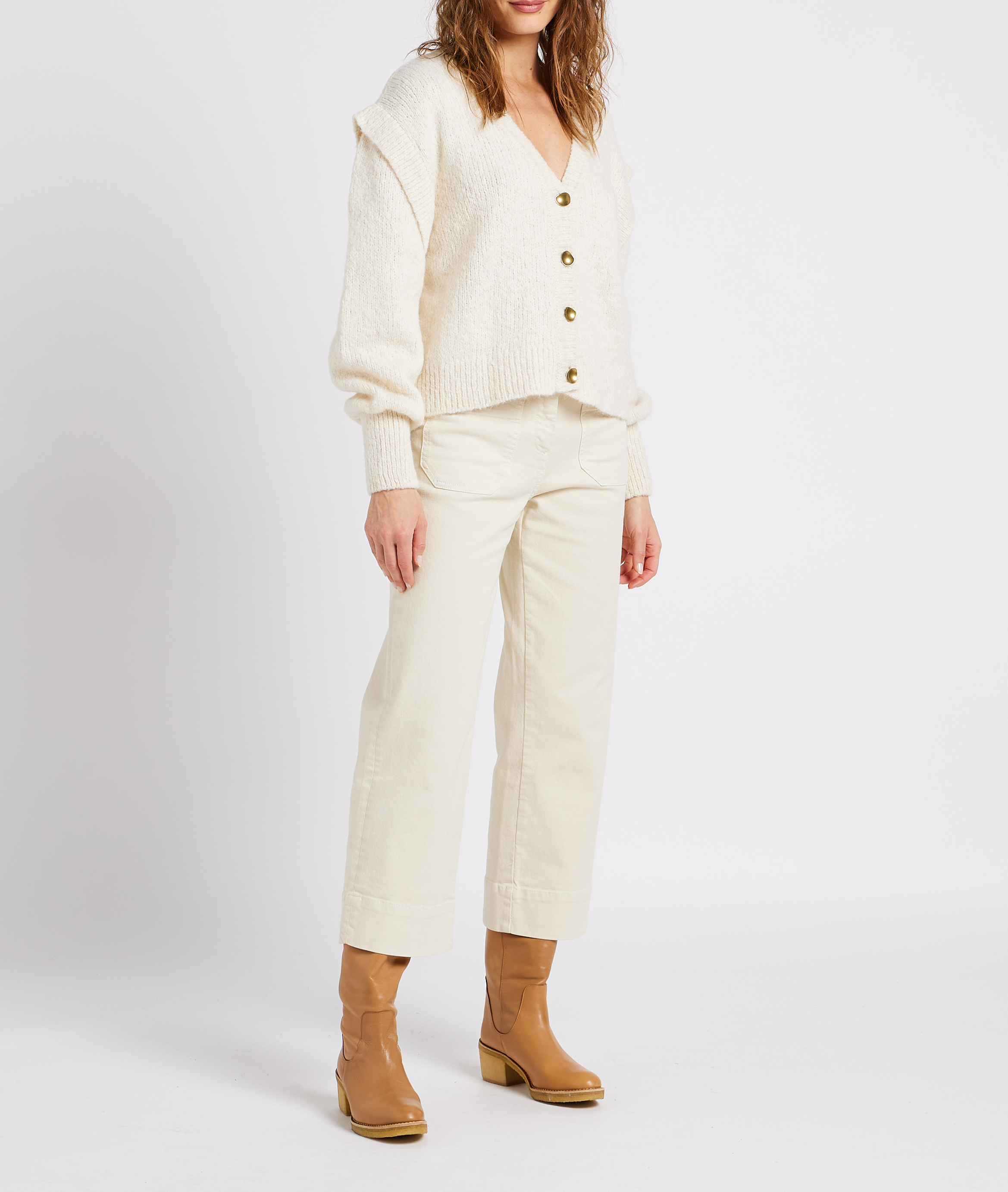 Cropped flared cotton jeans SESSUN Beige