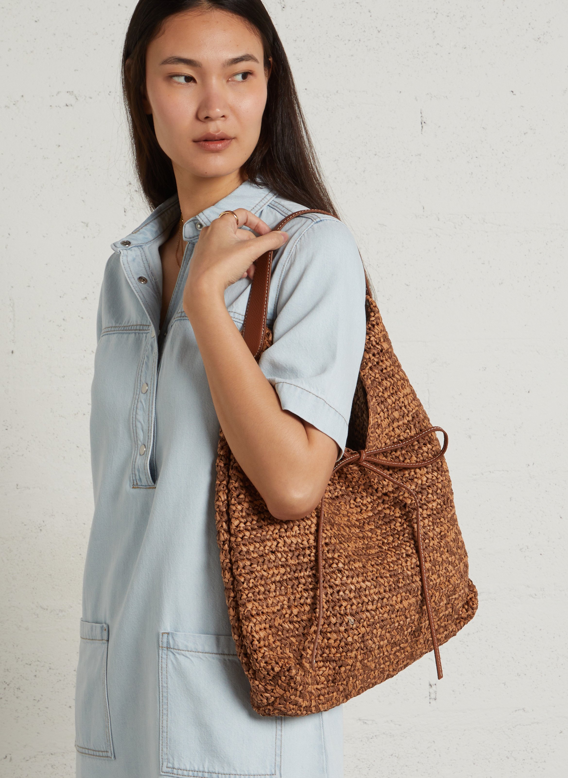 Sac cabas en paille BECKSONDERGAARD Marron