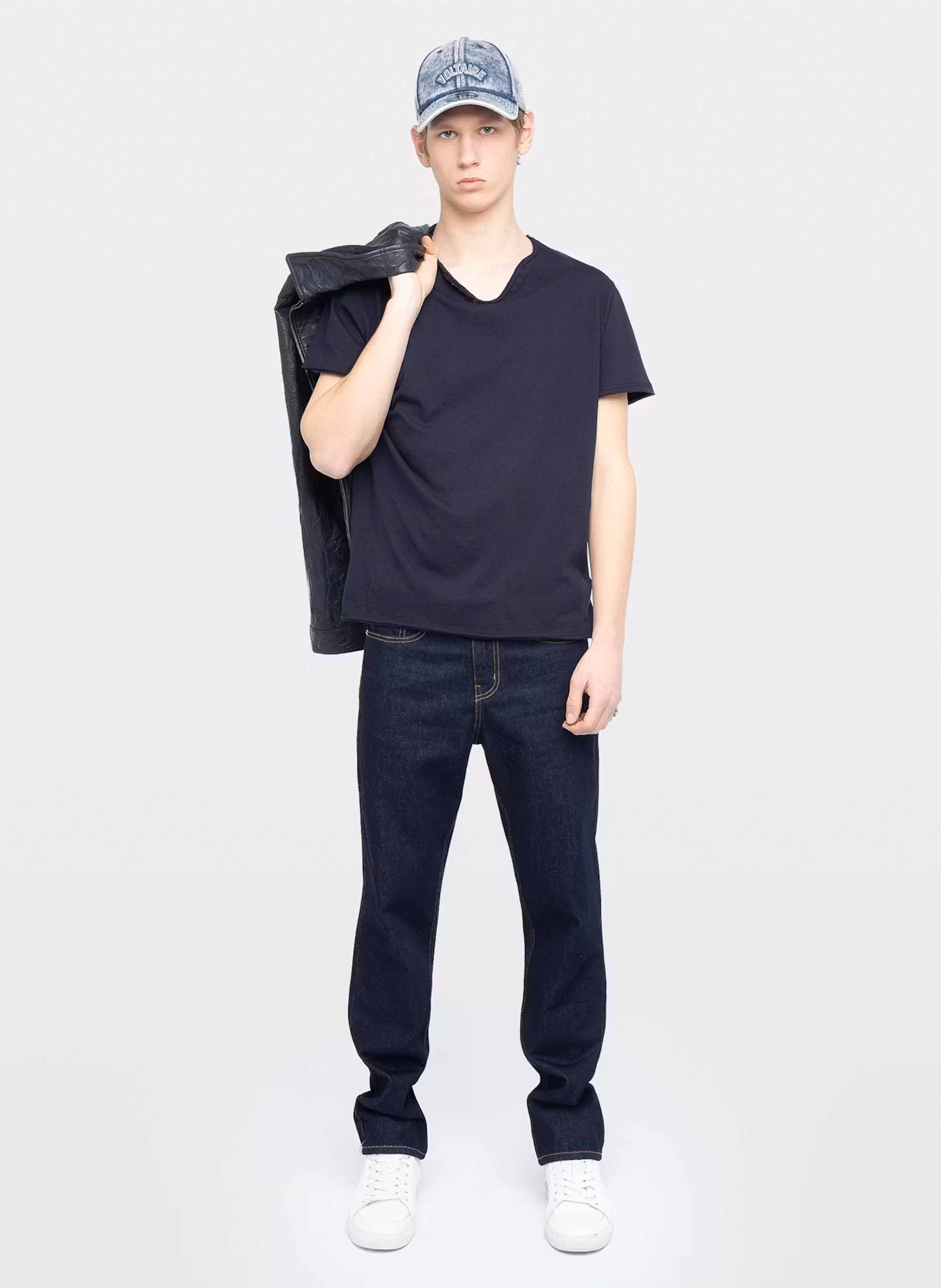 Tee-shirt droit col V en coton bio sérigraphié ZADIG&VOLTAIRE Blue