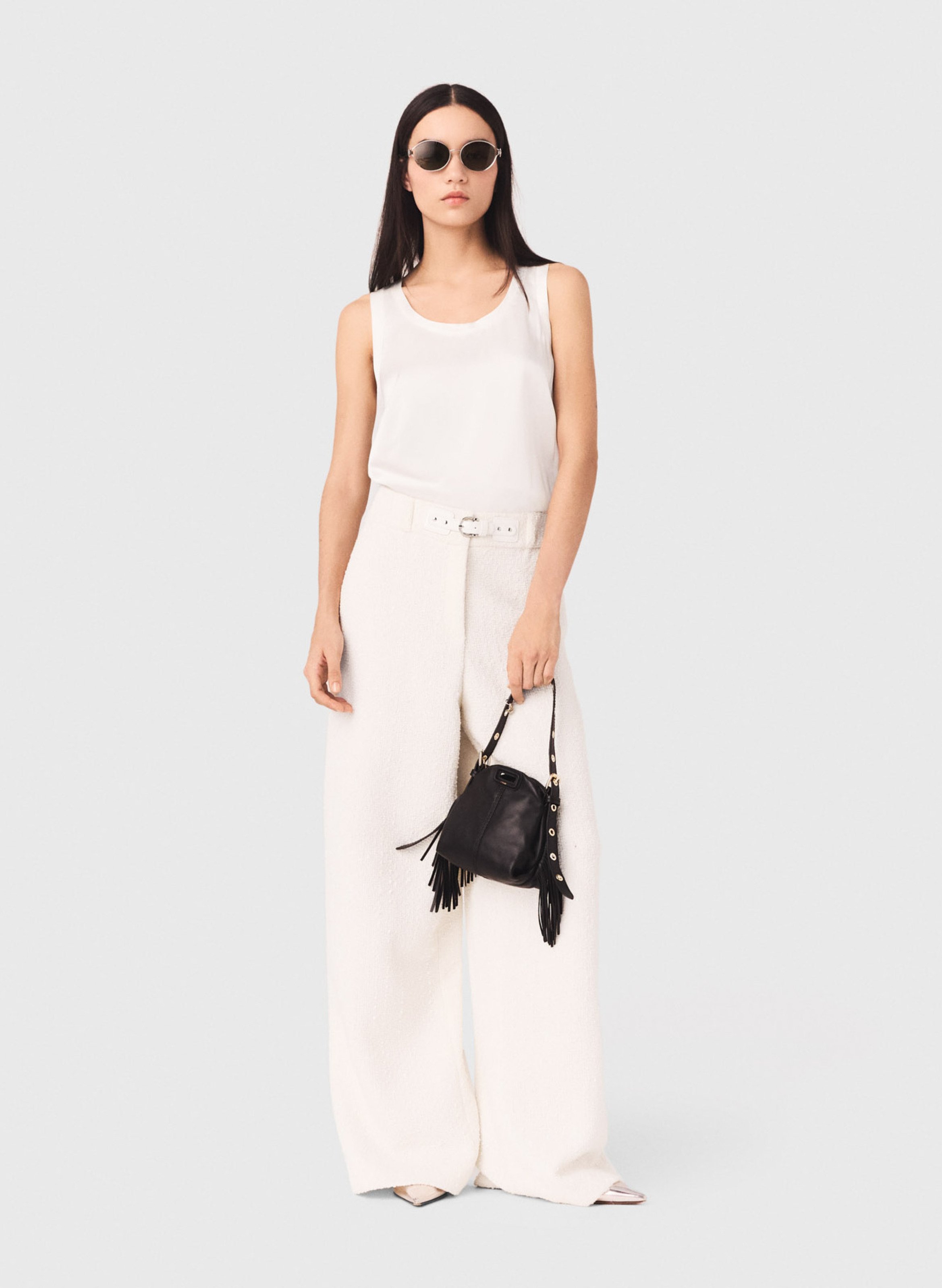 Round neck silk blend tank top MAJE White