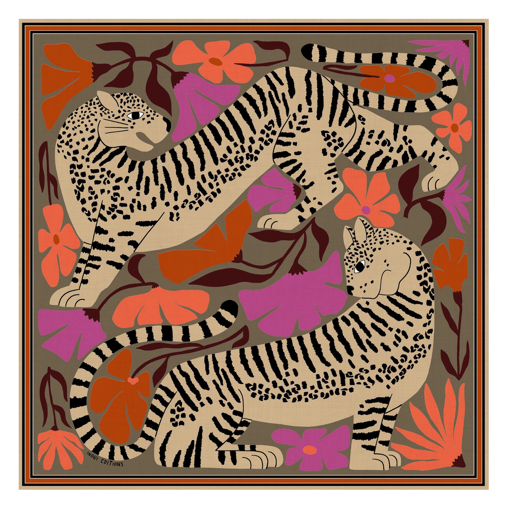 Foulard carré imprimé en soie mélangé INOUI EDITIONS