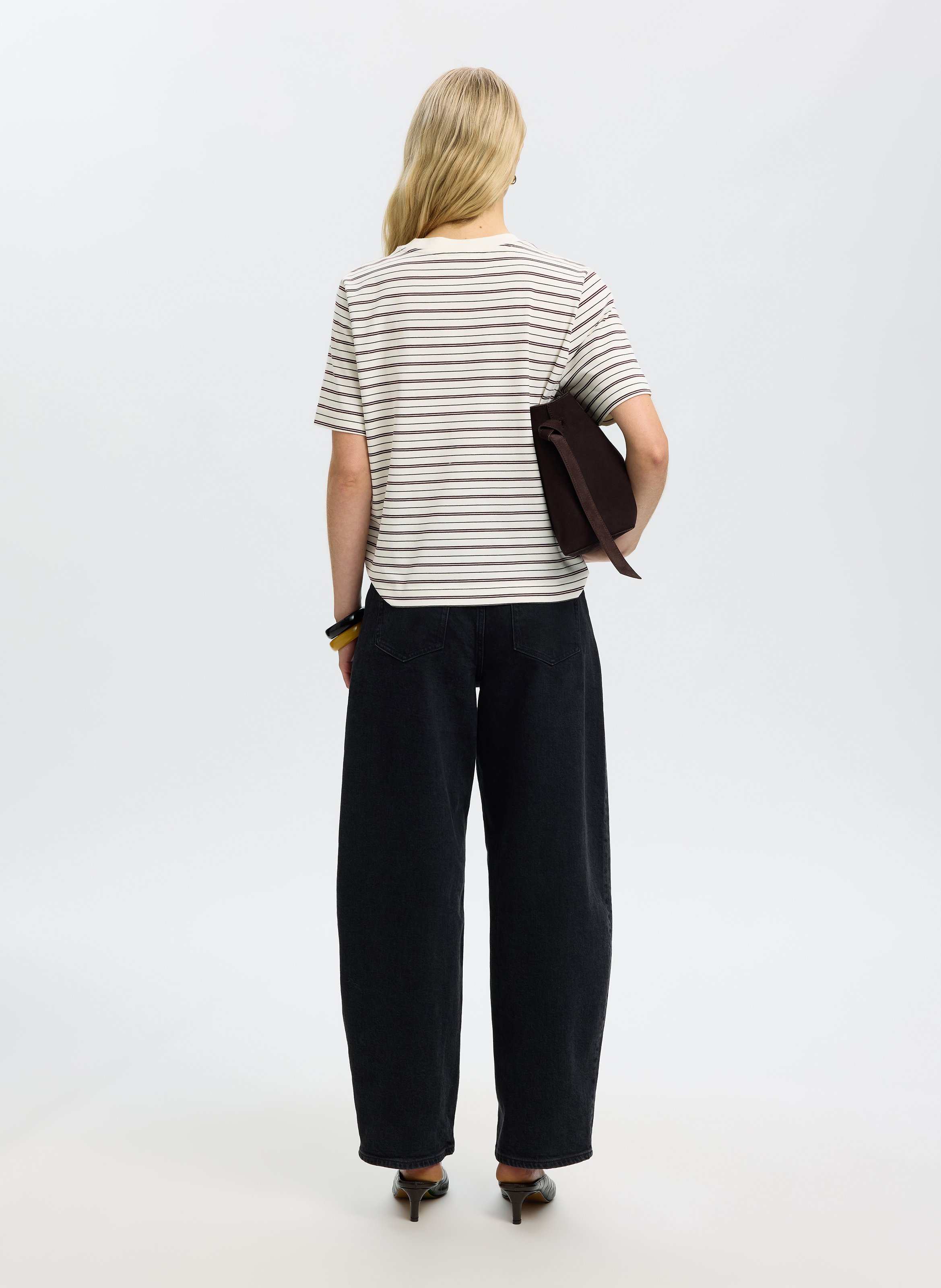 Tee-shirt droit en coton bio rayé | Prune SELECTED Femme