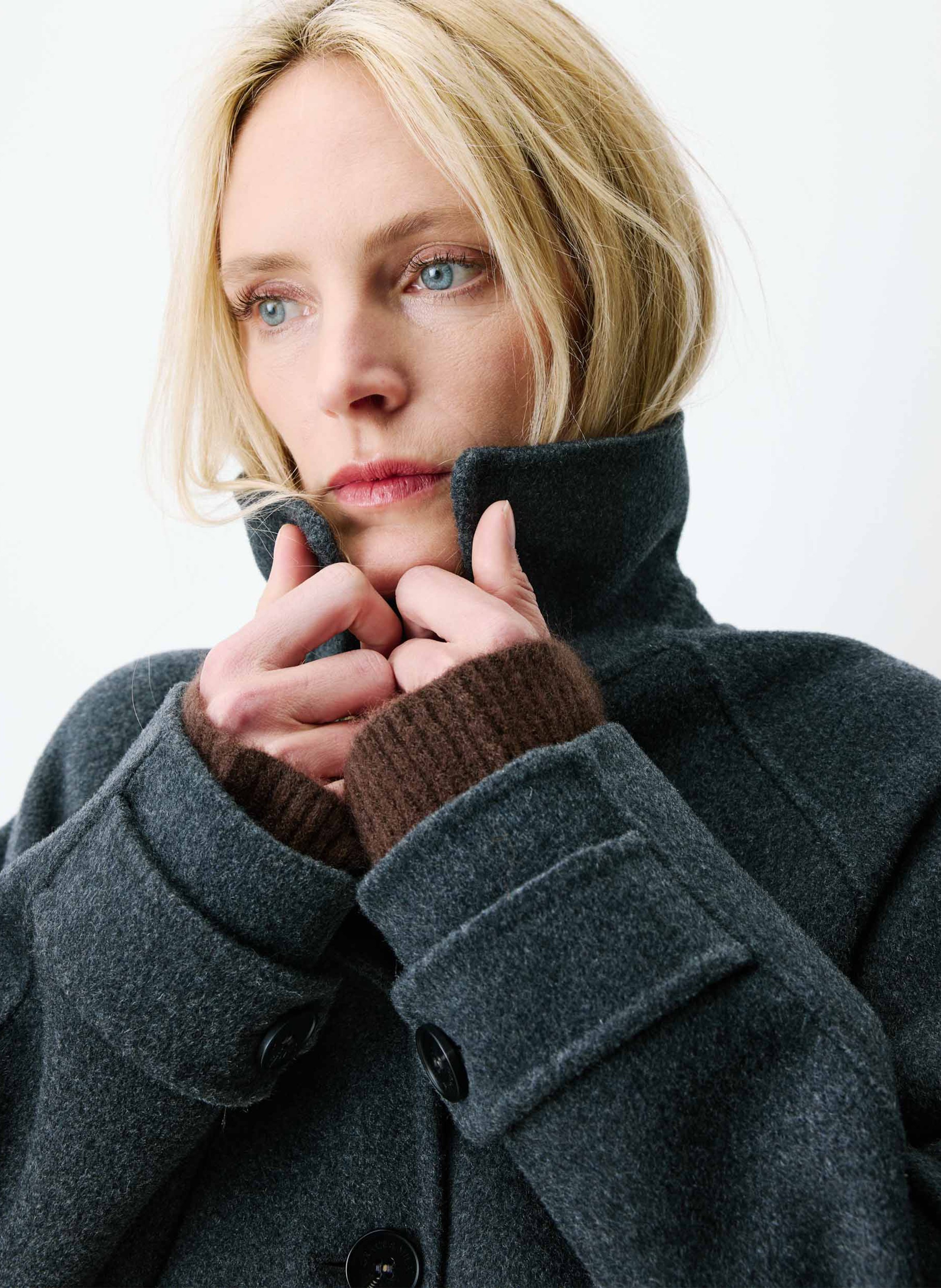 Manteau long ceinturée en laine mélangée  | Noir GRACE ET MILA Femme