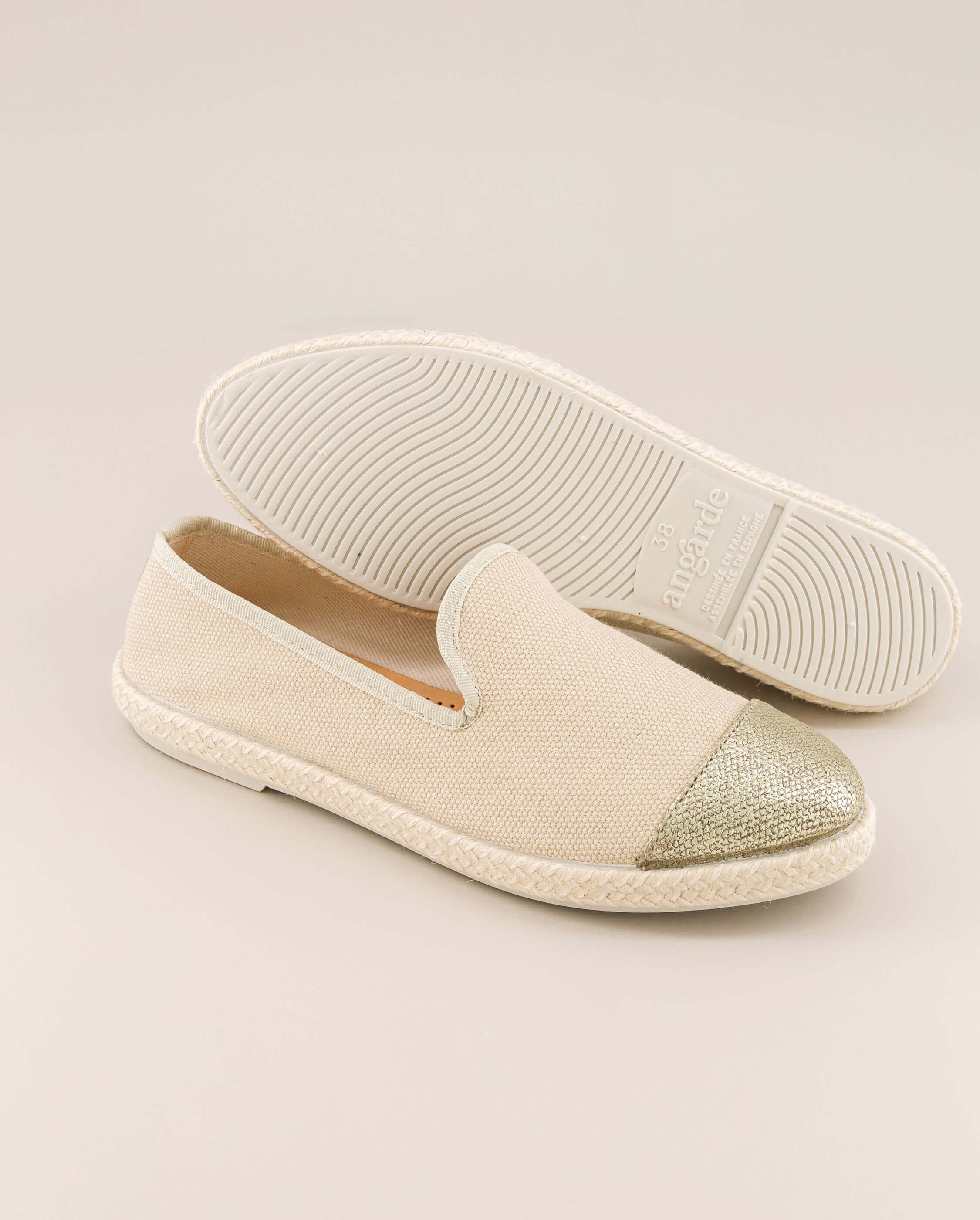 Women's espadrilles, recycled cotton, ivory gold ANGARDE White