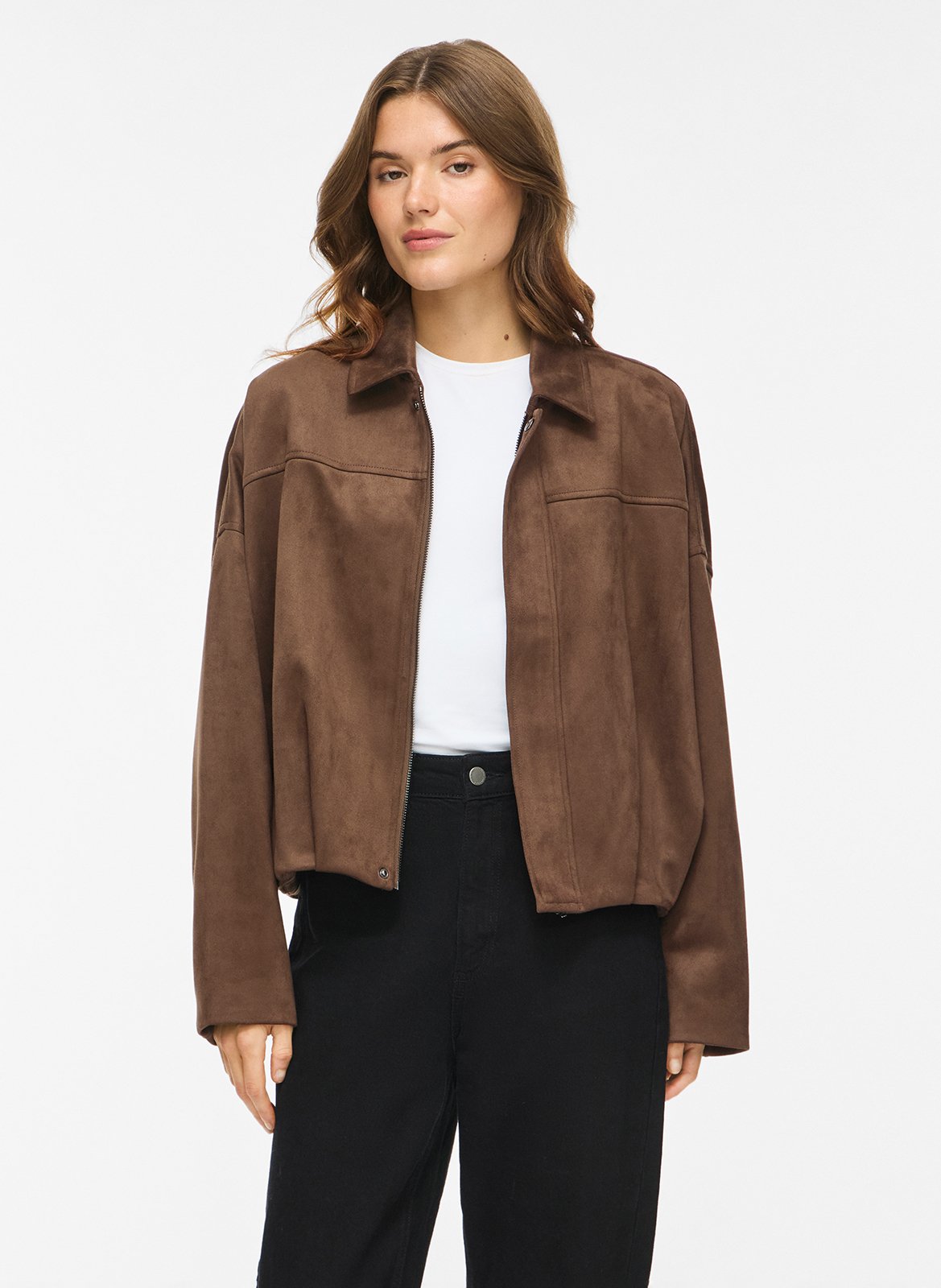 Short zip-up suede jacket VILA Brown