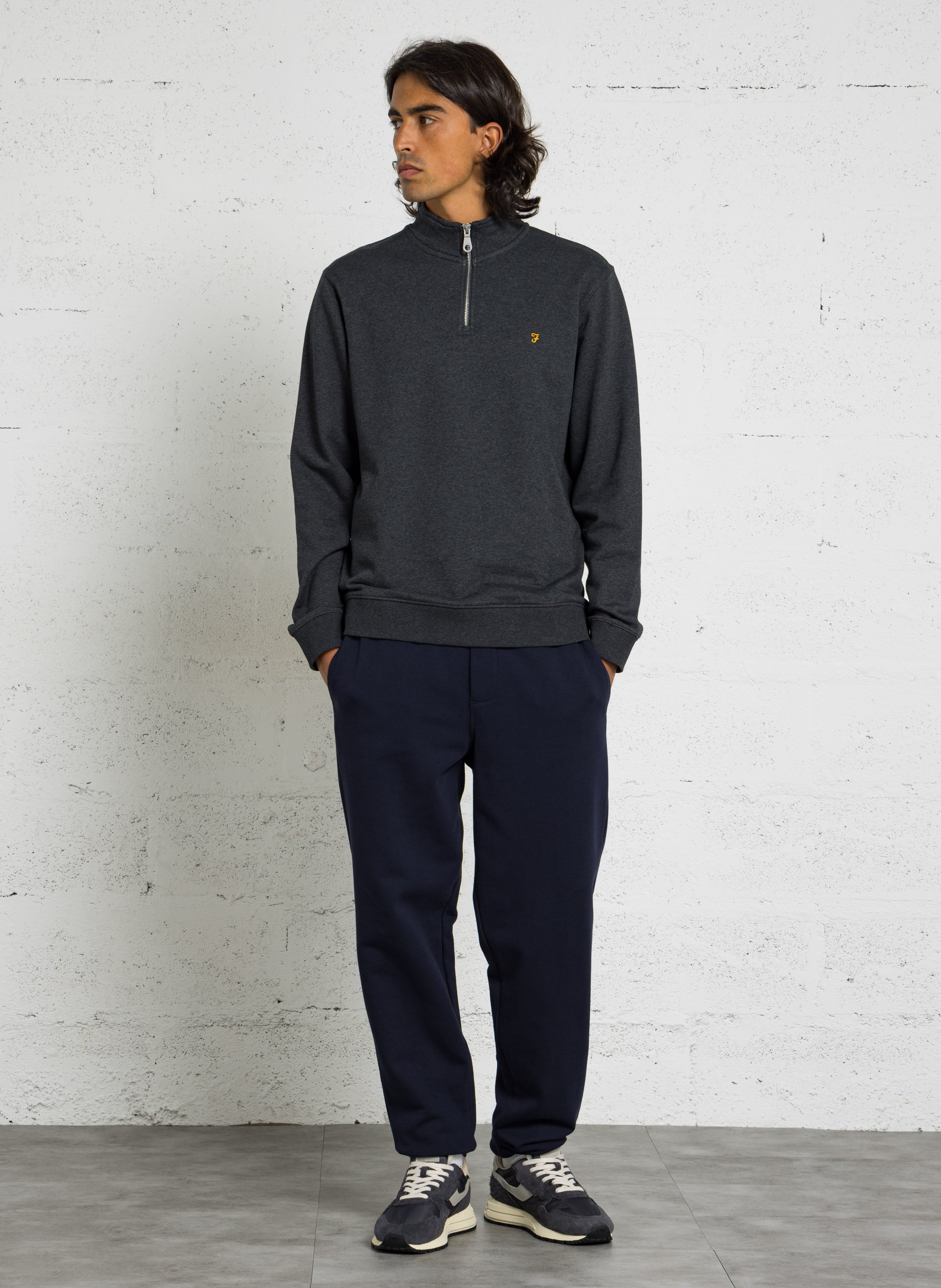Pull col camionneur en coton  FARAH Noir