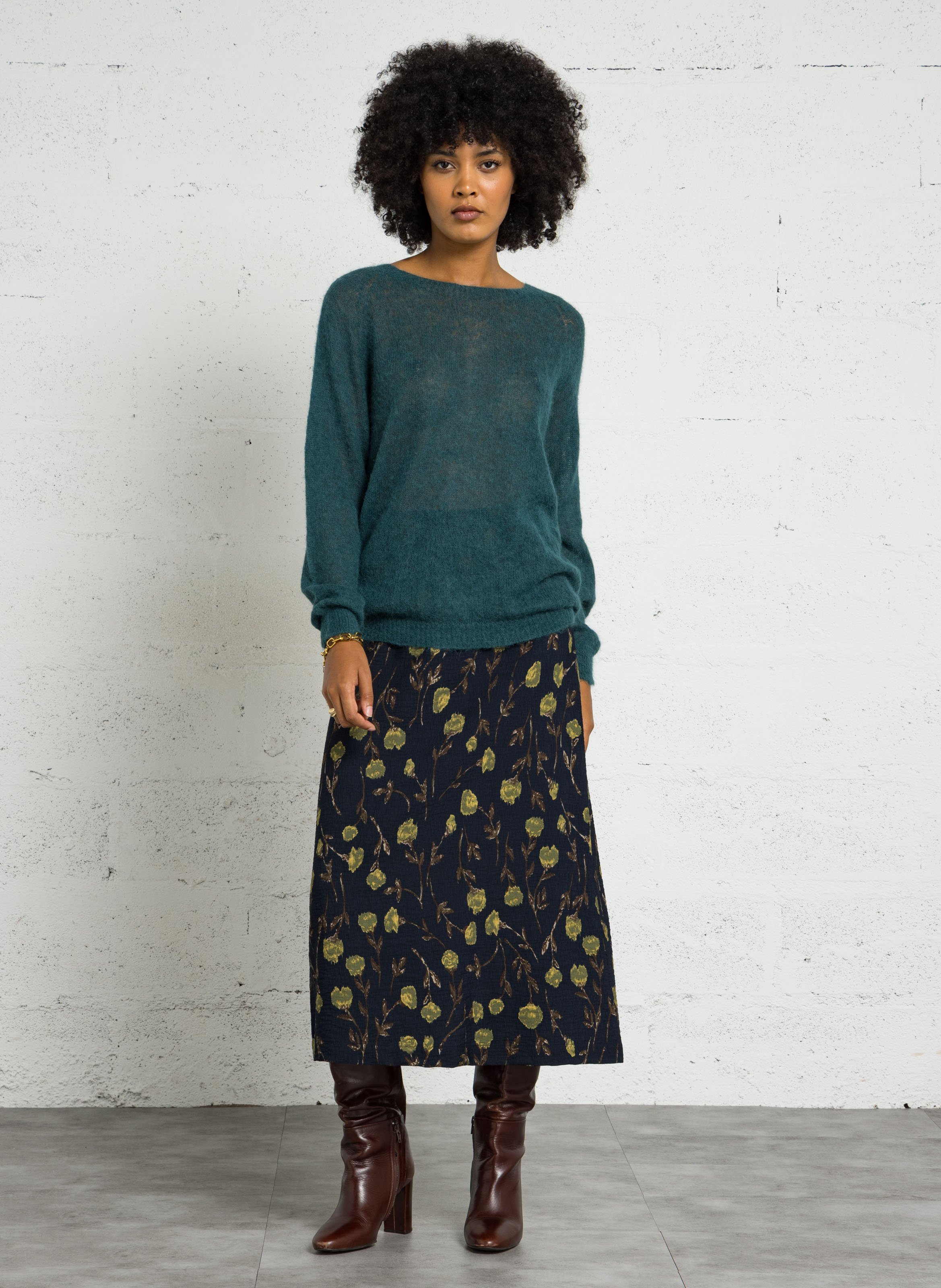 Feinstrickpullover mit Rundhalsausschnitt aus Alpakamischung NICE THINGS Grun