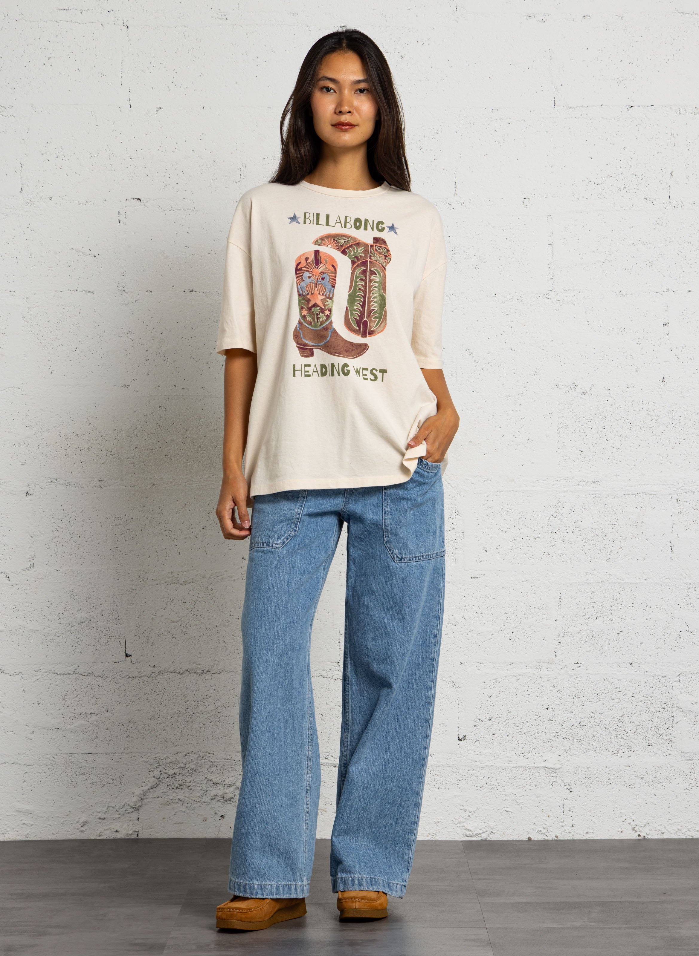 Tee shirt oversize sérigraphié en coton BILLABONG Beige