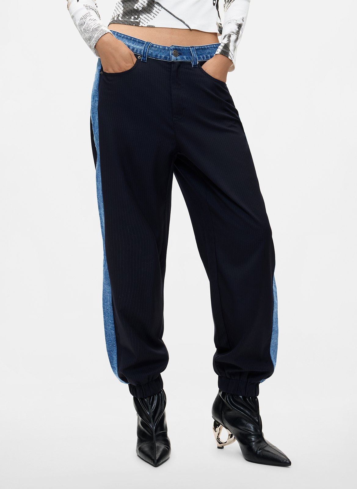 Wide-leg bi-material pants DESIGUAL Blue