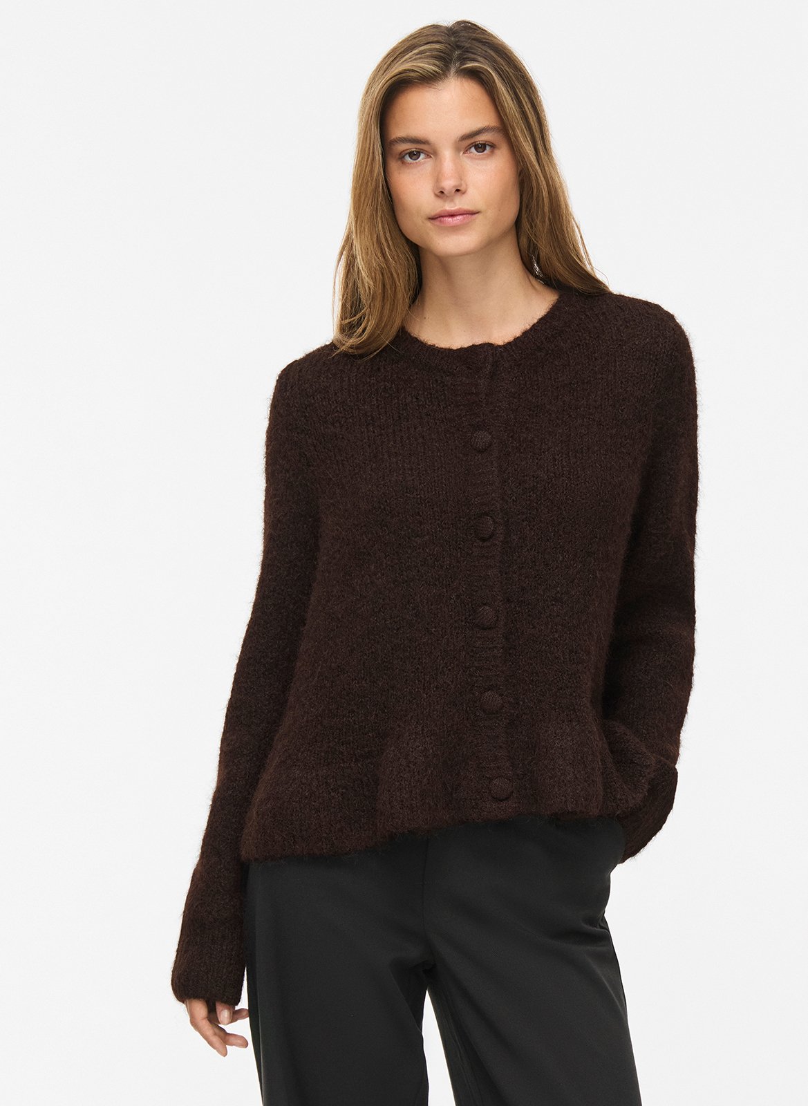 Vest met ronde hals en effen kleur met ruches VILA Bruin