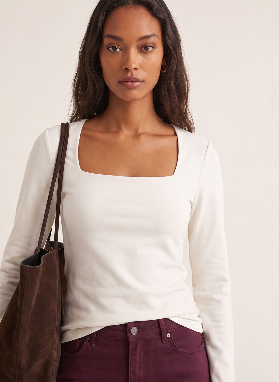 Top droit col carré en coton mélangé | Blanc KOOKAI Femme
