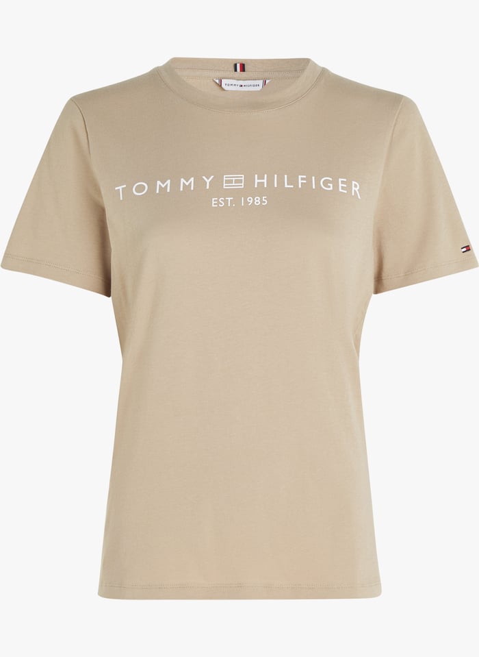 Beige Straight cotton round neck T shirt