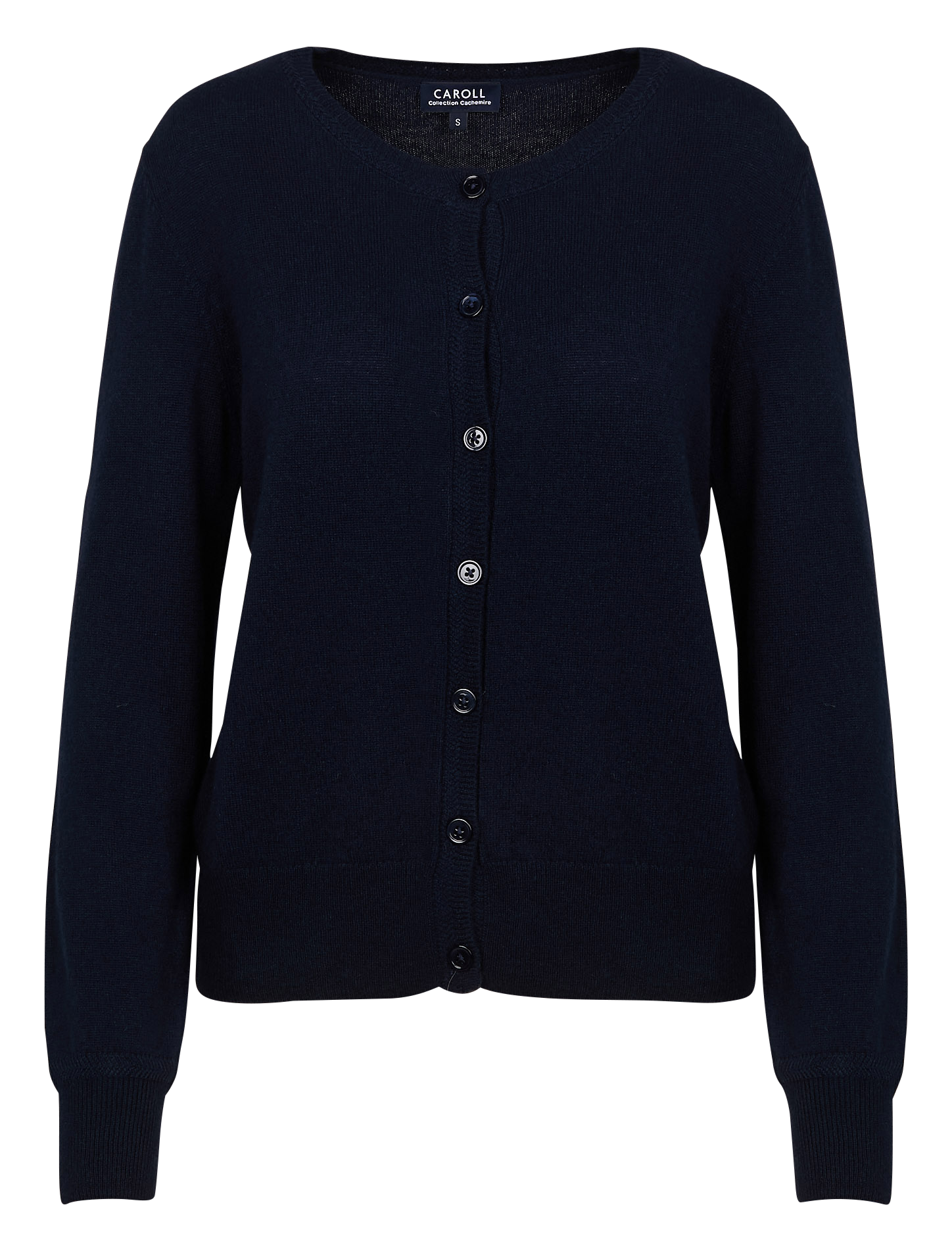 Round neck straight cashmere cardigan 242K-MCAROLINE Marine