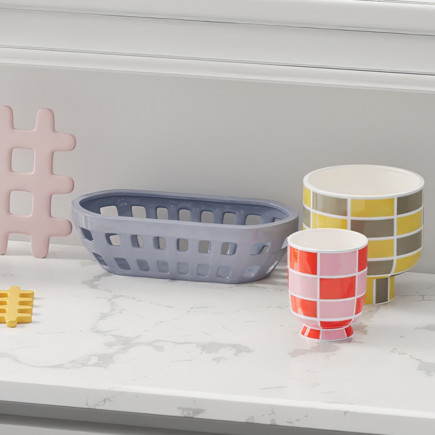 Ceramic vase with checkerboard pattern POTIRON PARIS Yellow