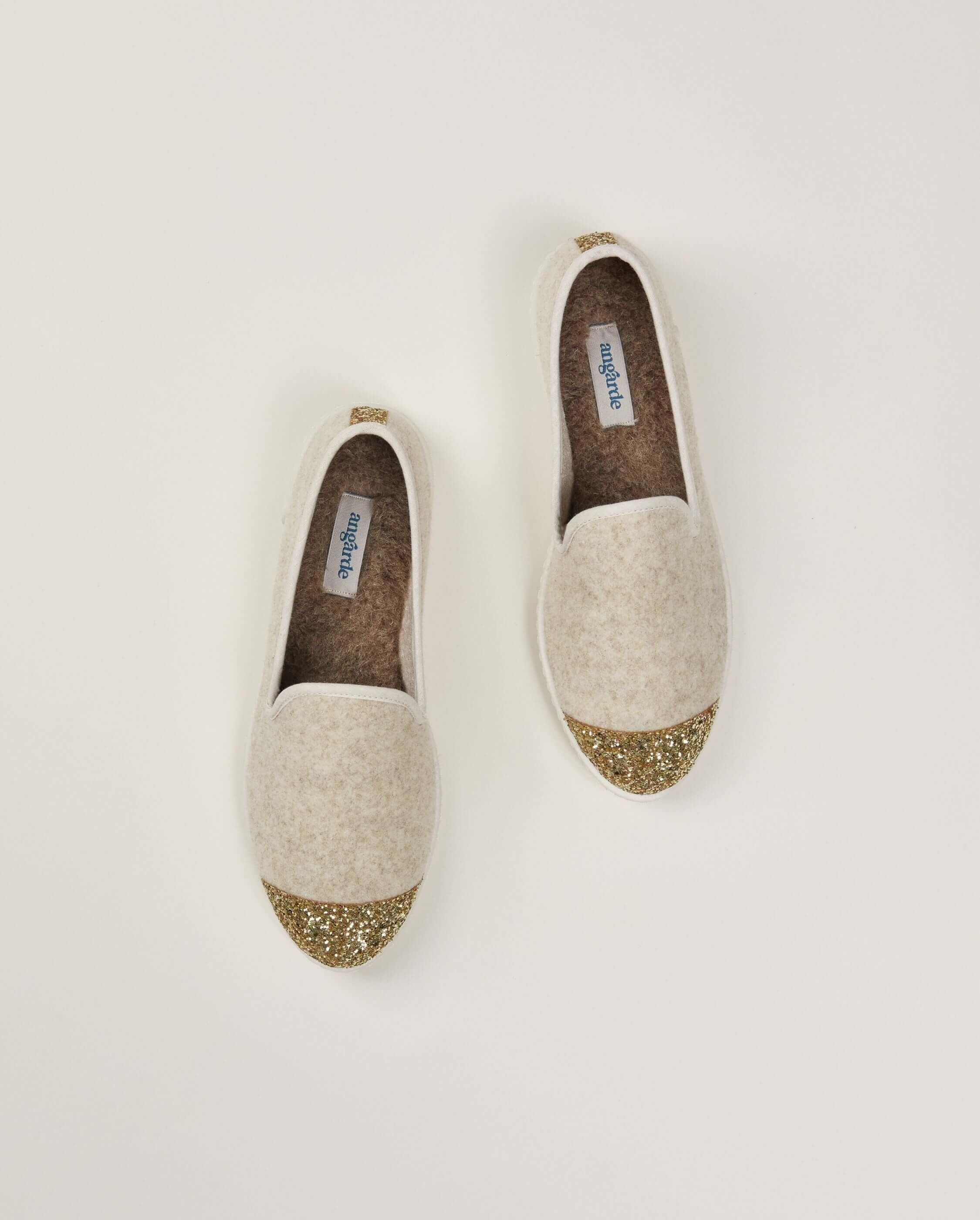 Women's wool slippers, beige with sequins ANGARDE Beige