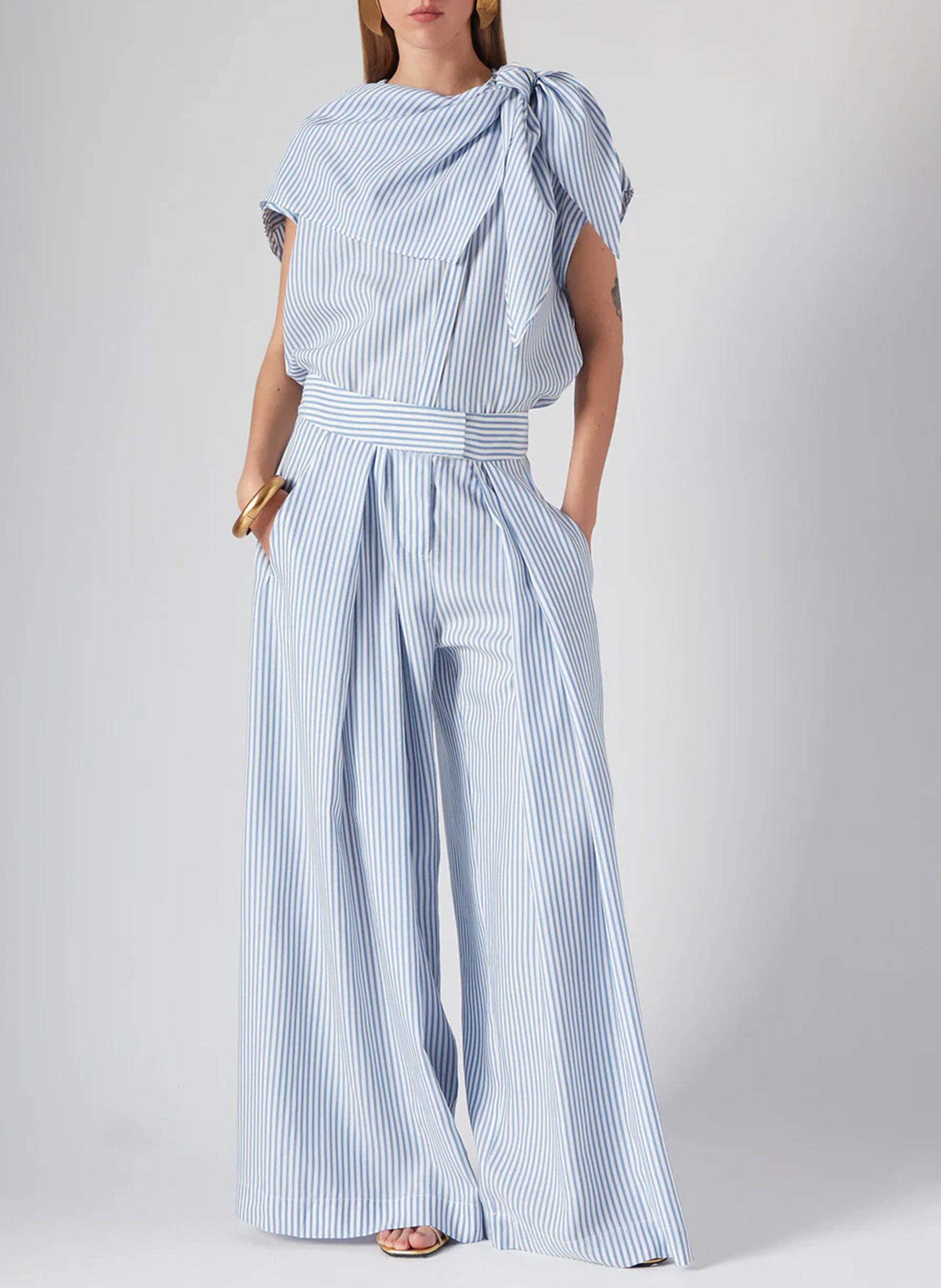 Short-sleeved striped top with scarf THE LABEL EDITION Blue