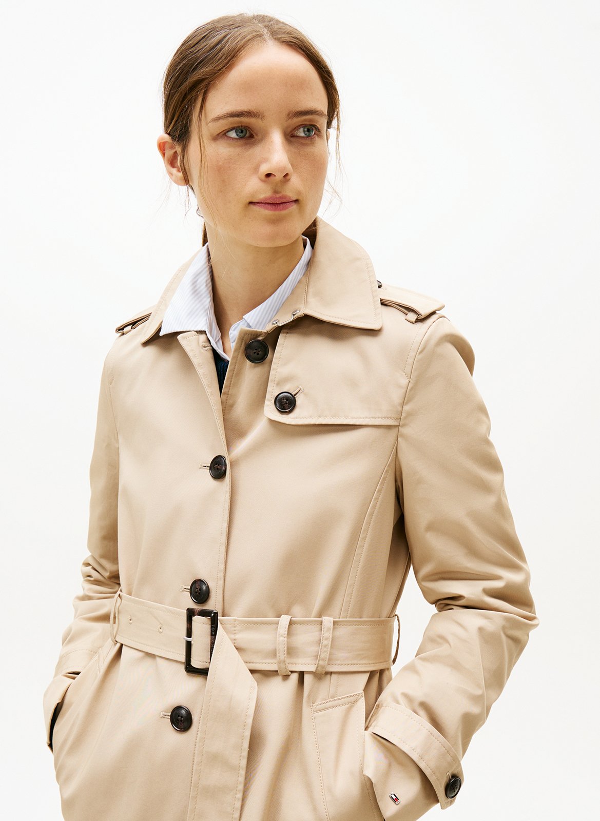 Trench droit en coton bio TOMMY HILFIGER Beige