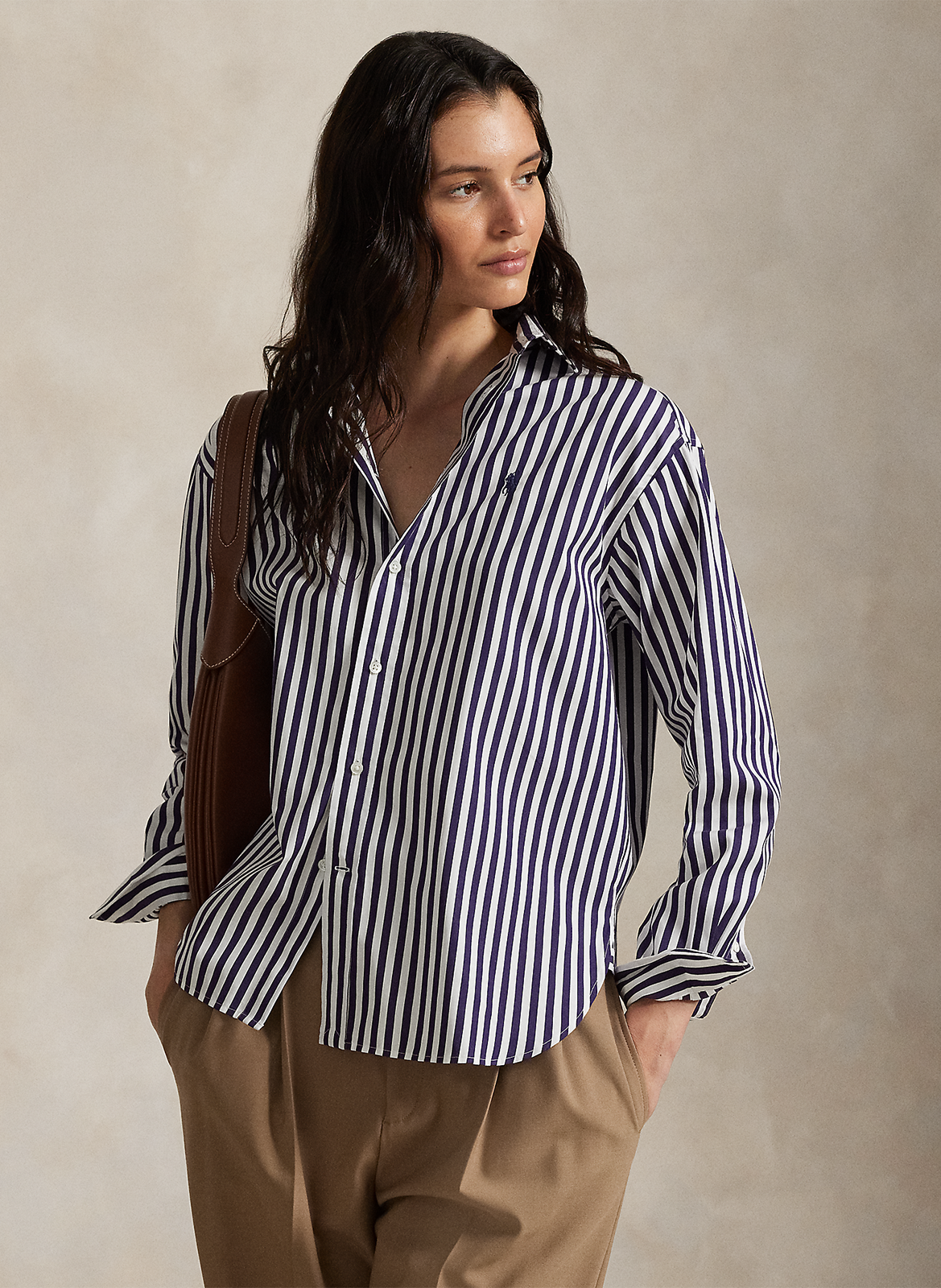 Chemise droite col polo en coton rayé POLO RALPH LAUREN