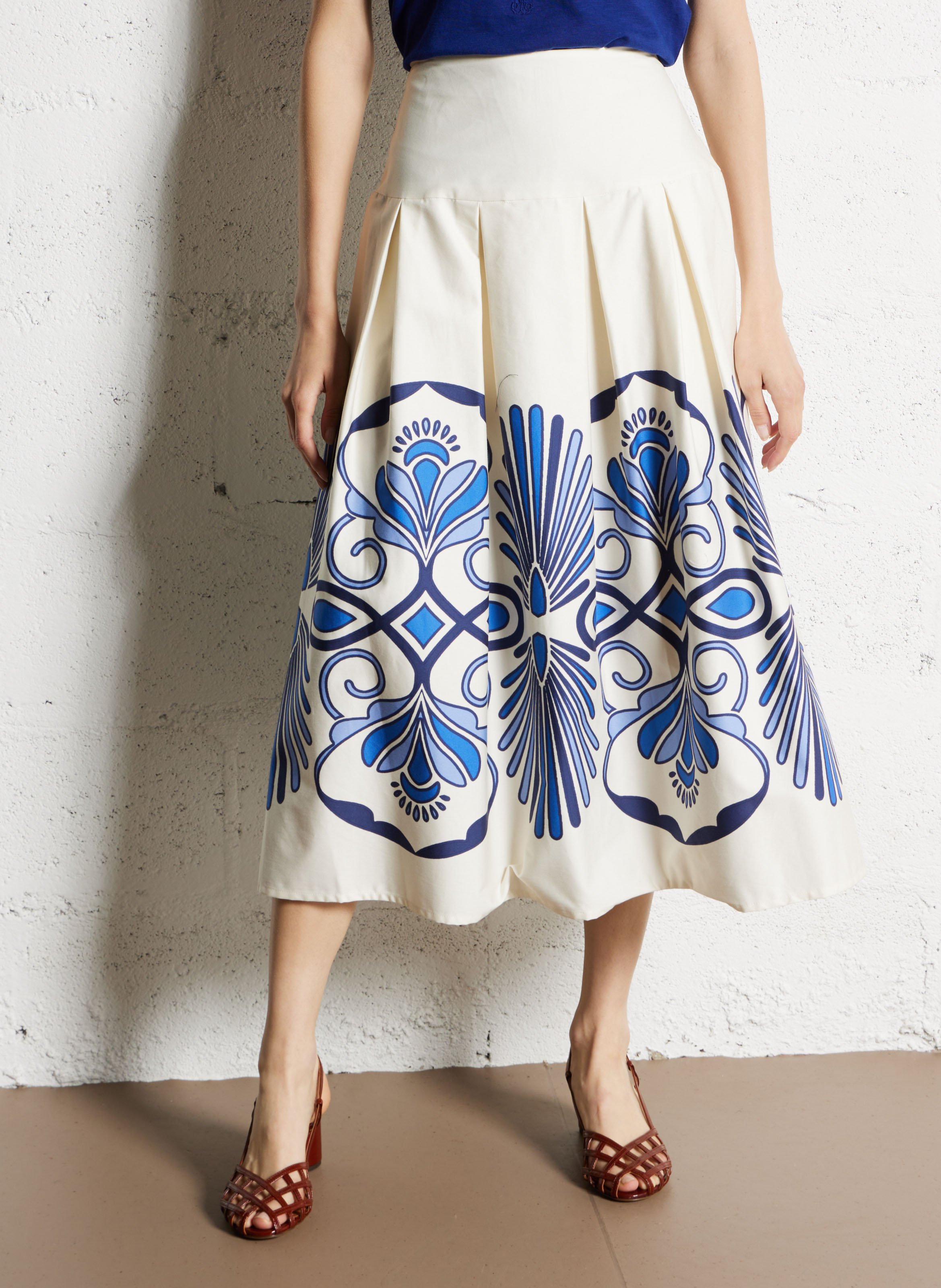 Jupe midi imprimée en coton SOPHIE+LUCIE Beige