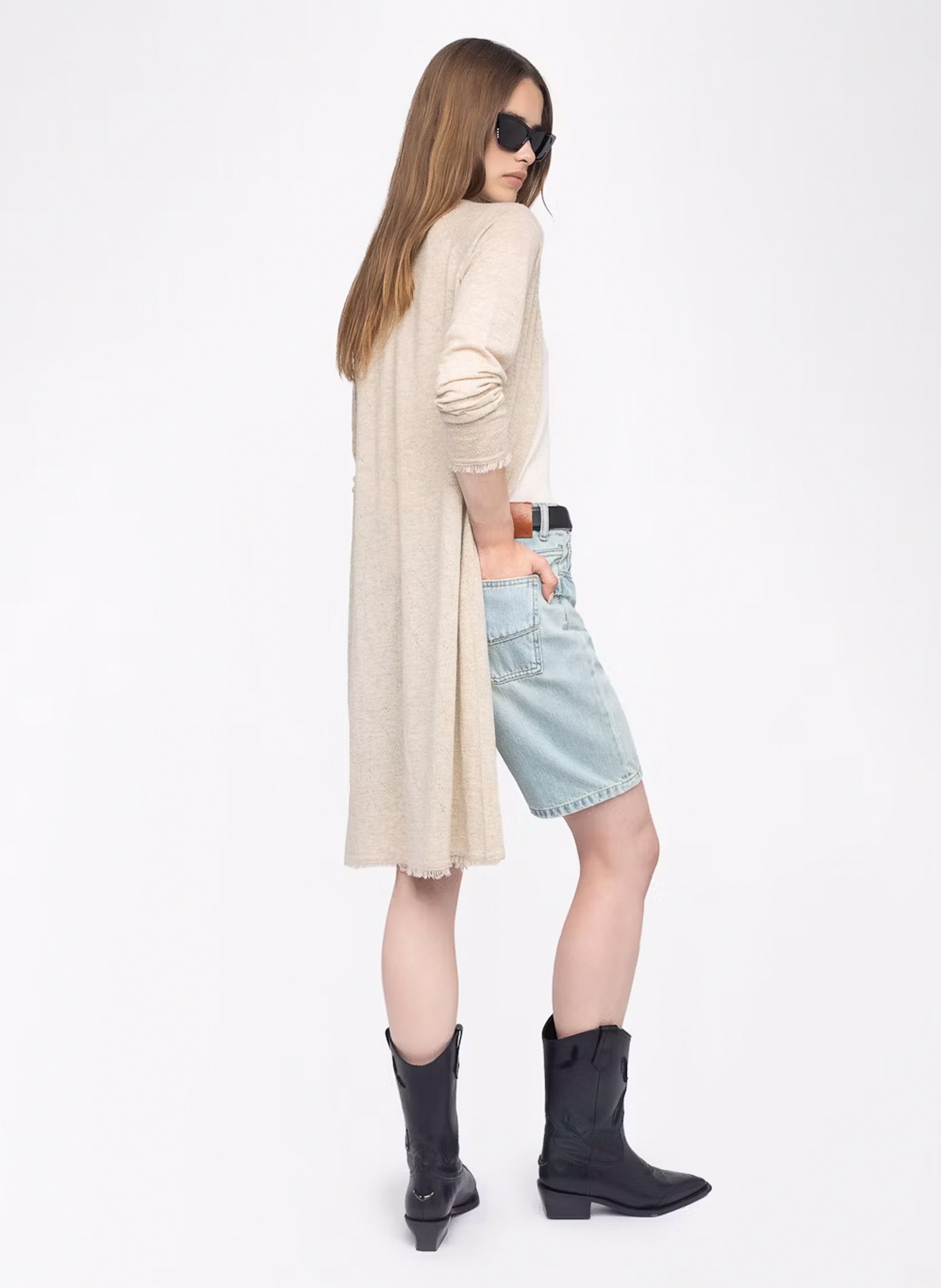 Langer Cardigan aus Kaschmir-Pointellestrick ZADIG&VOLTAIRE Beige