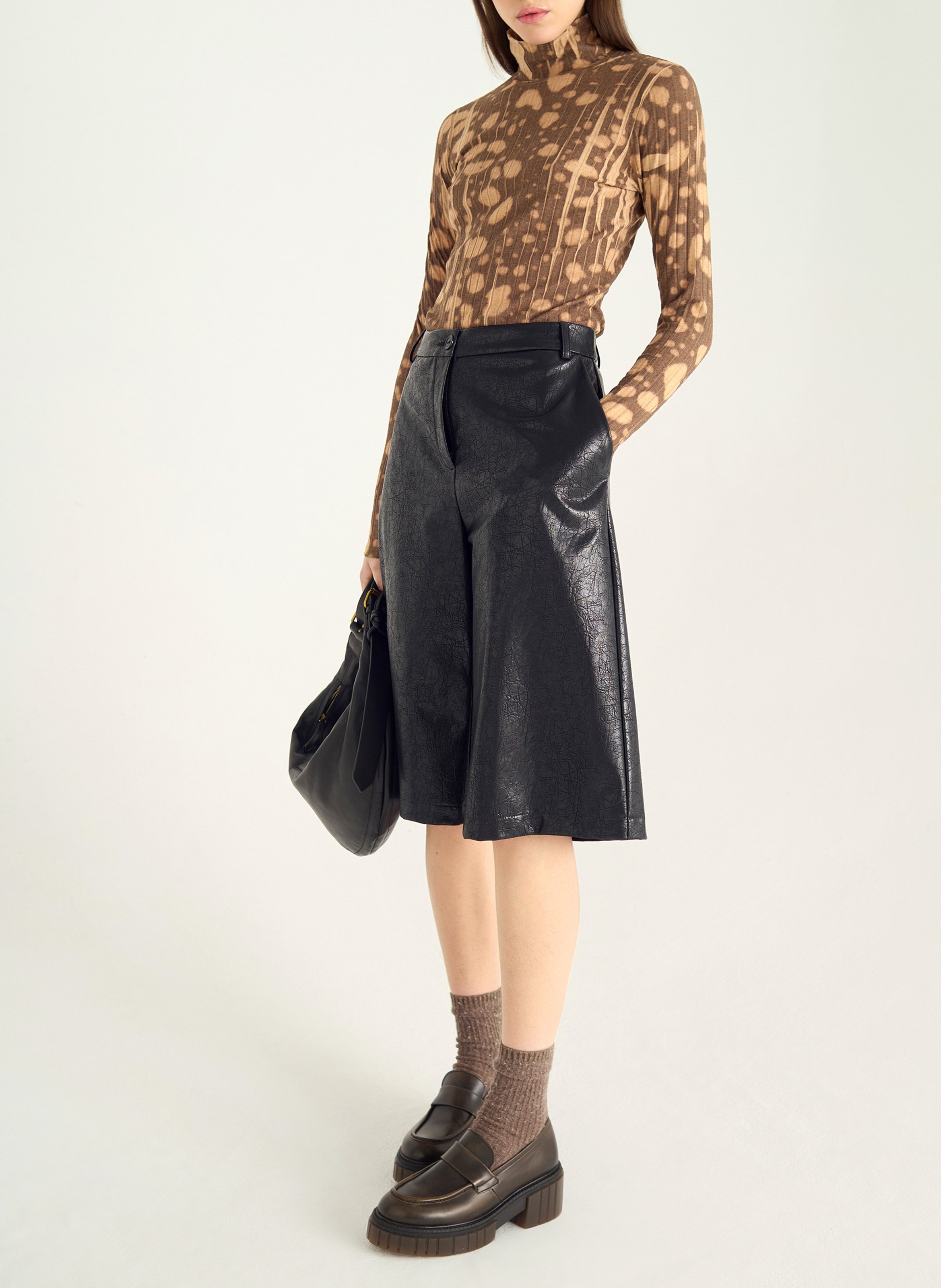 Tee-shirt droit col montant  COTELAC Marron