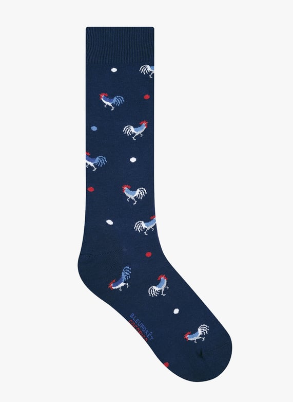 Chaussettes à motifs coqs en coton mélangé Encre Bleuforet Homme