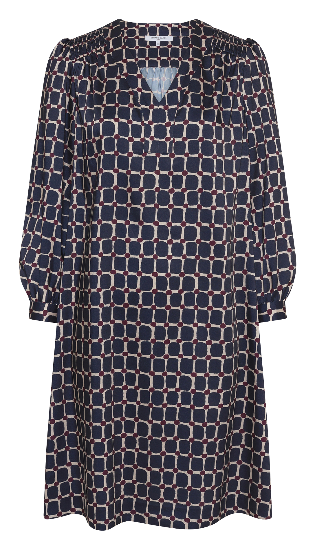 Korte soepele jurk met V-hals en print GERARD DAREL Blauw