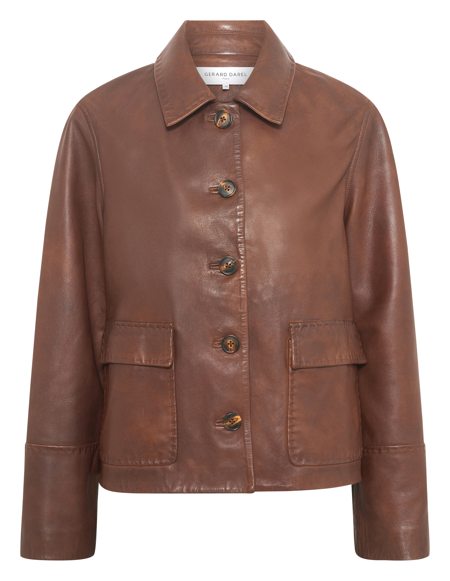 Veste col classique en cuir GERARD DAREL Marron