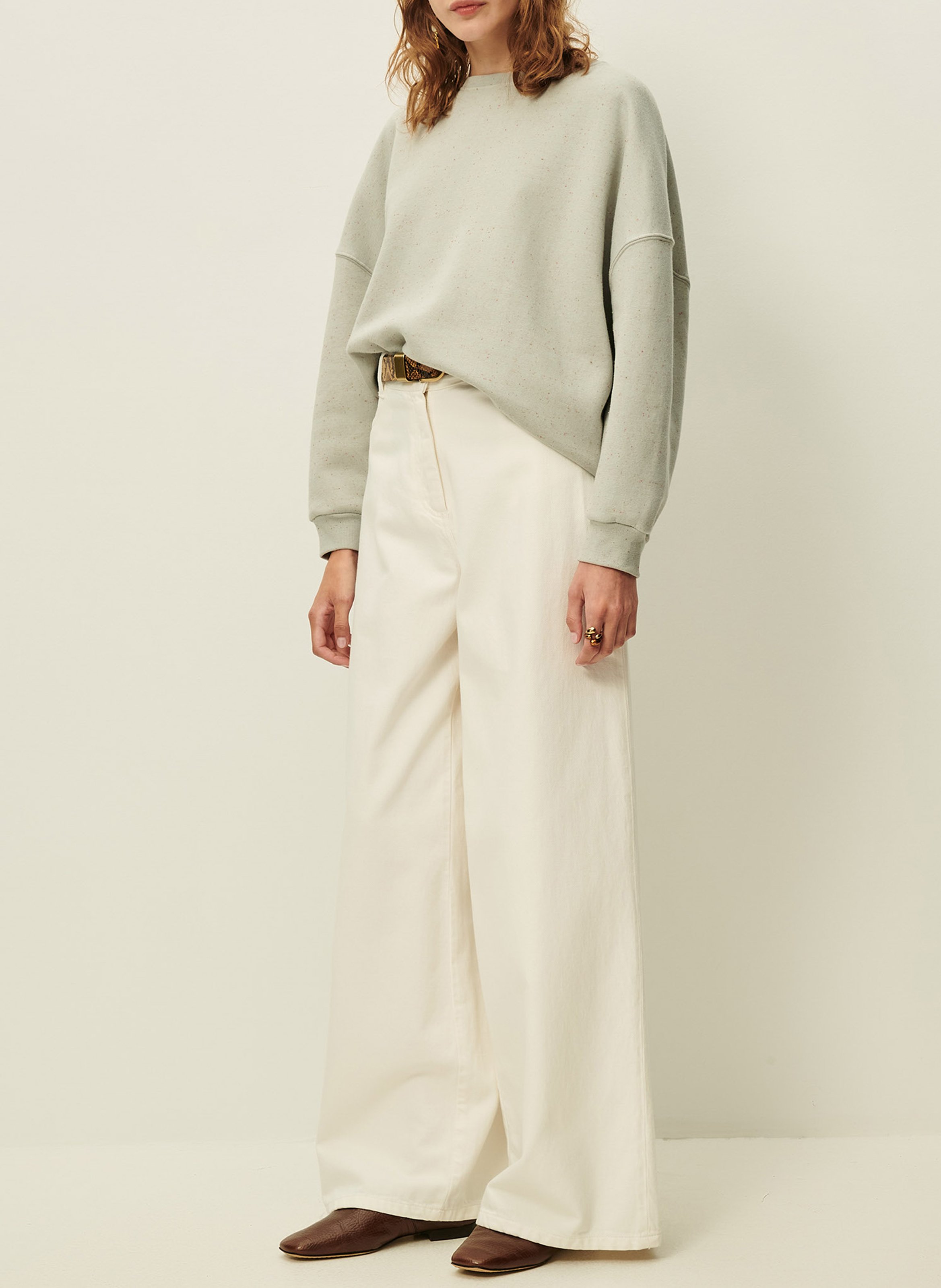 Loose-fit round-neck flecked organic cotton-blend sweater SESSUN Blue