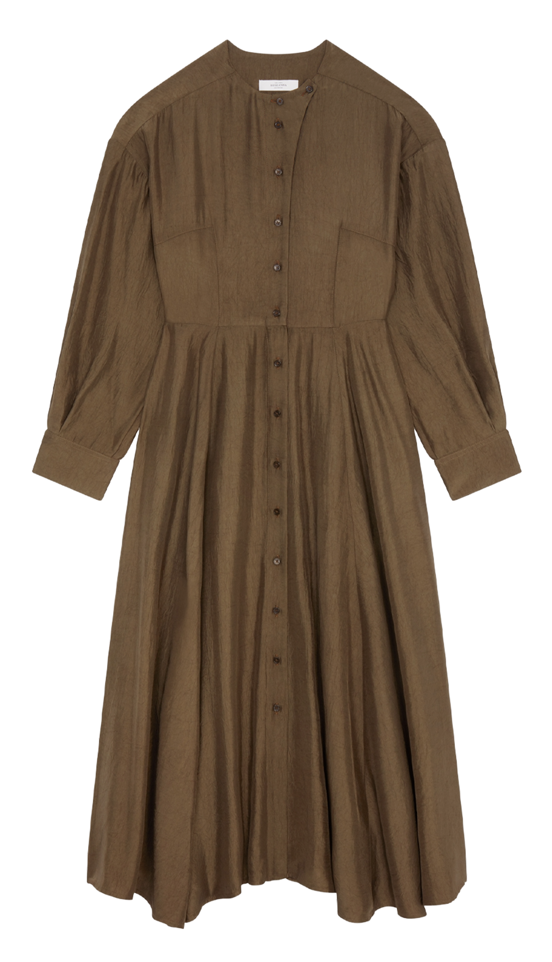 Robe longue plissée à boutons unie  ROSEANNA Marron