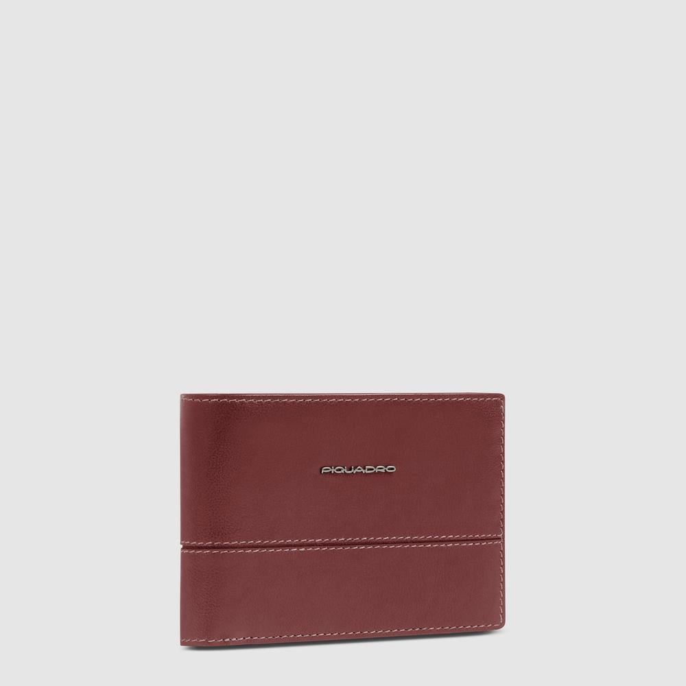 Men's wallet with ID card holder flap, coin pocket, credit card slots, and RFID protection PIQUADRO Brown