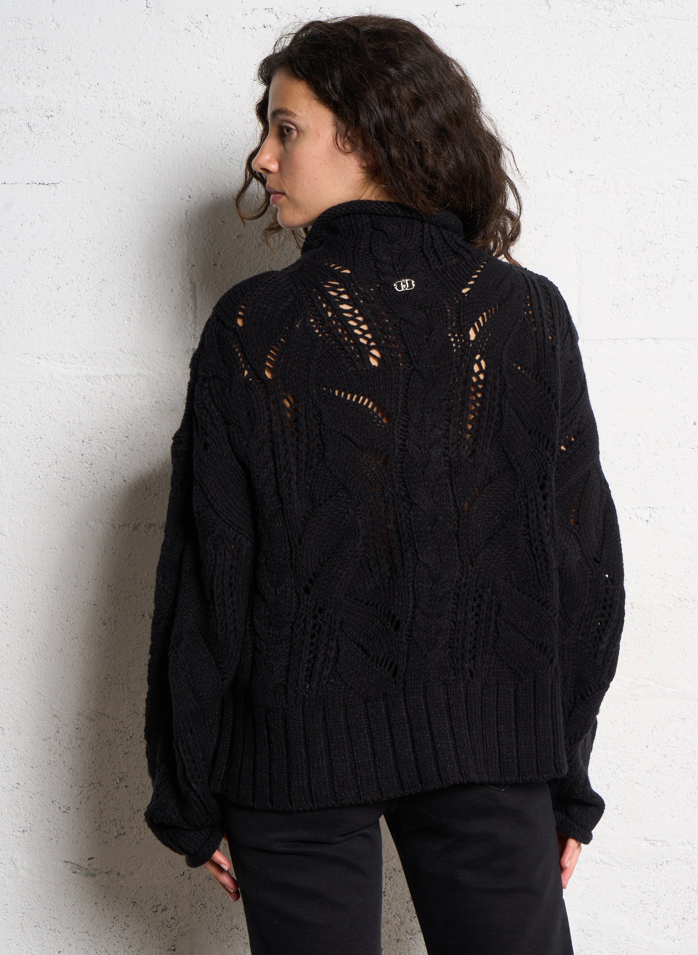 Pull oversize col montant à strass LIU JO Noir