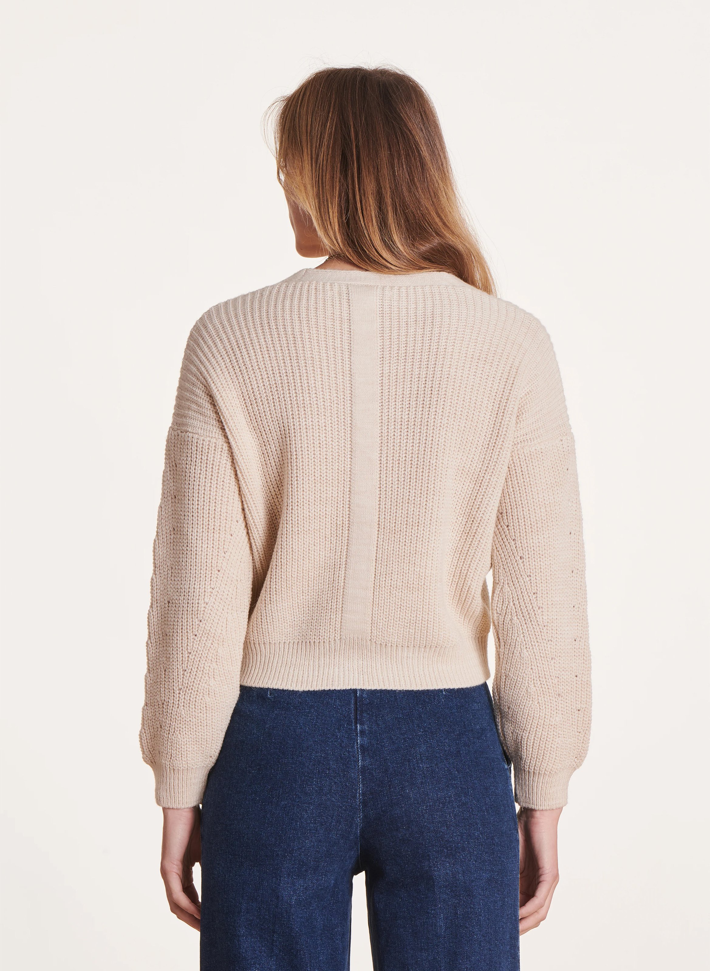 Mixed-knit V-neck cardigan LA FEE MARABOUTEE White